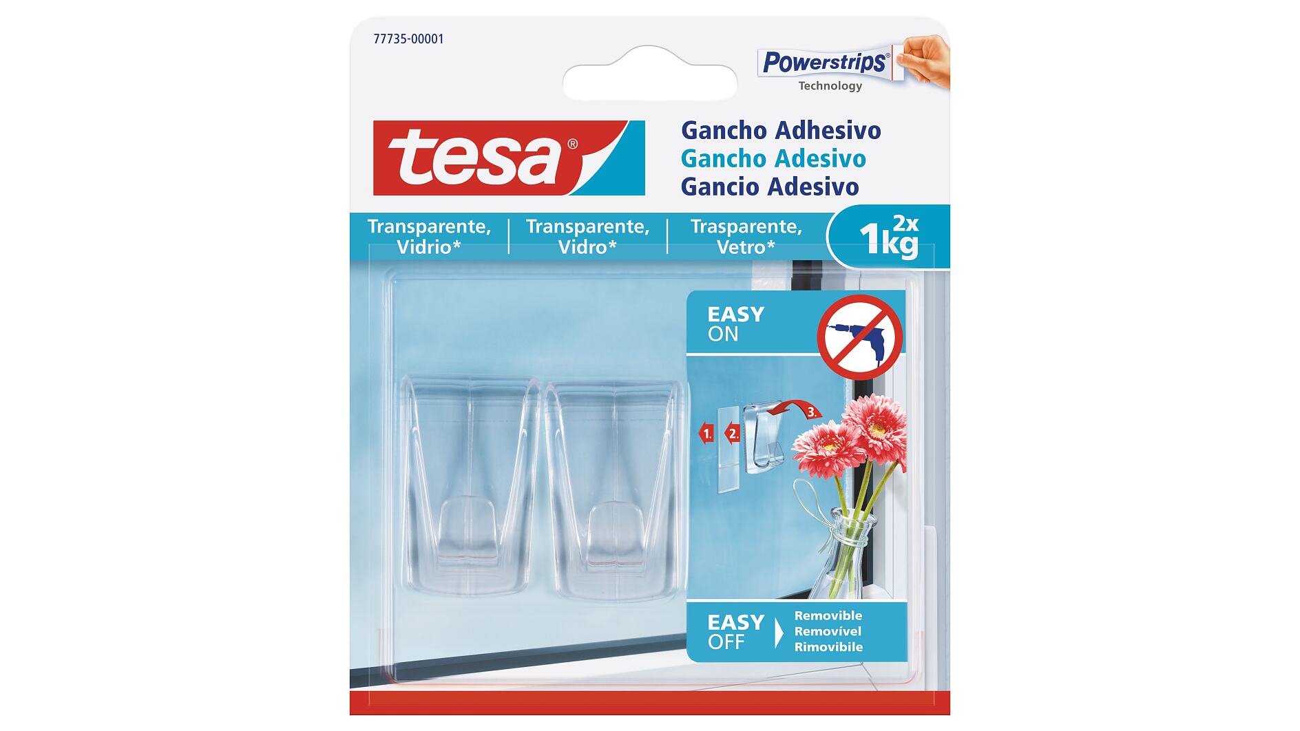 tesa® Gancho adhesivo para superficies transparentes y vidrio 1 kg - tesa