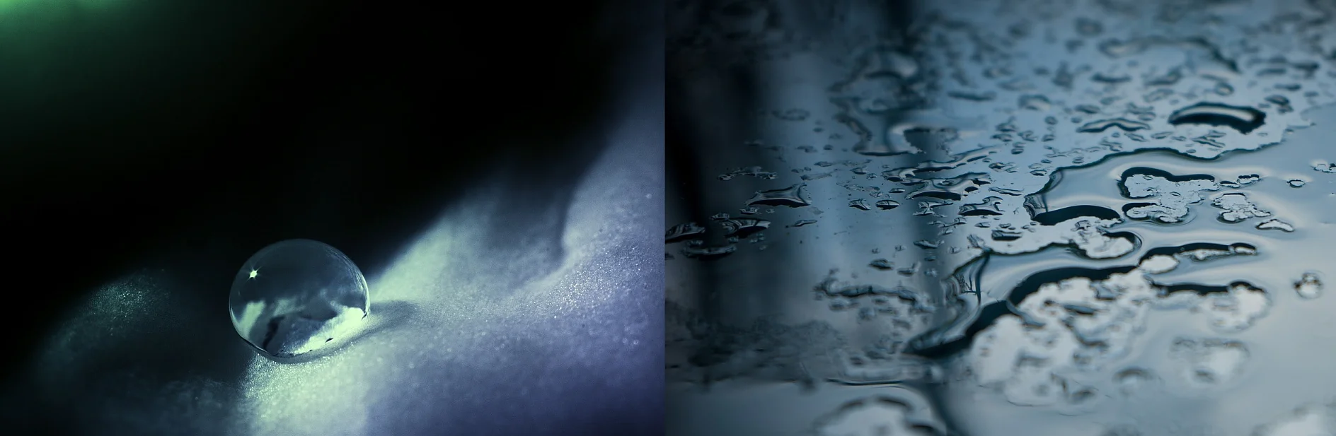 Agua en tela y pintura de coche: Dependiendo de la energía de superficie el agua forma gotas o simplemente se escurre.