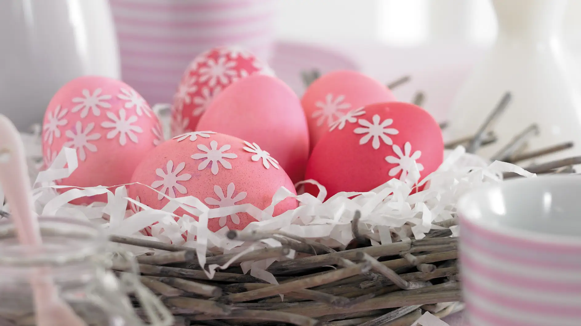 Isn't that lovely: Decorate your Easter eggs with punch-out paper flowers - they're easy to attach.