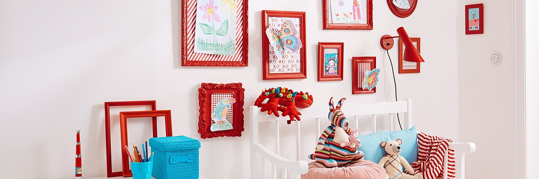 Colour themed art wall for children