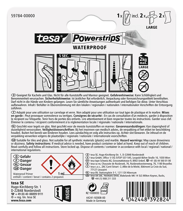 Tesa Set ganci adesivi 1 pz acciaio spazzolato doppio