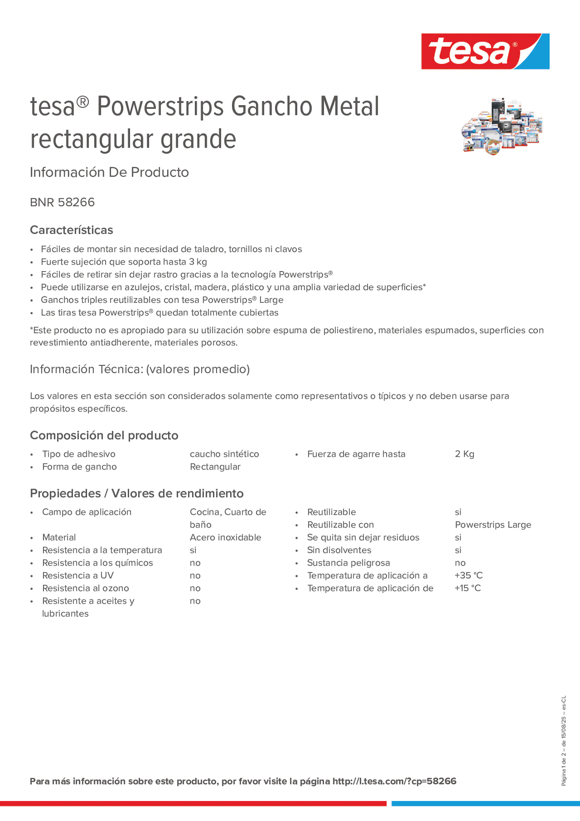 Product information_tesa® Powerstrips 58266_es-CL Product information_tesa® Powerstrips 58266_es-CL