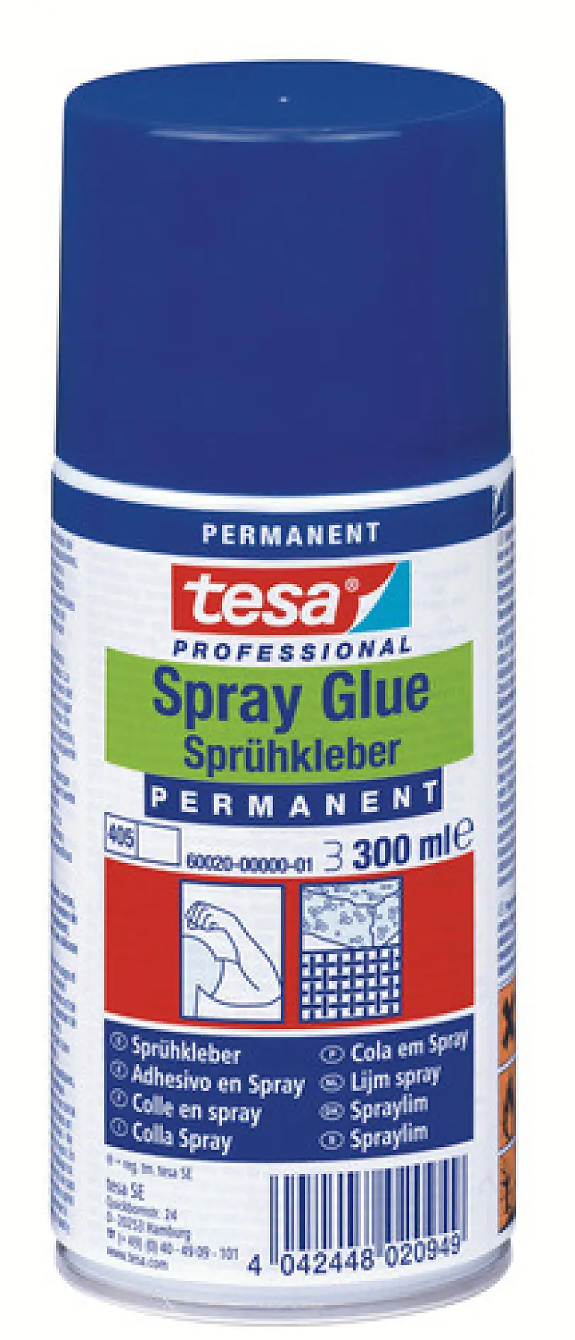 tesa® Spray Glue PERMANENT is a very versatile glue for permanently bonding materials such as paper, card-board, felt, fabric, film, wood, leather, polystyrene and many different plastics.