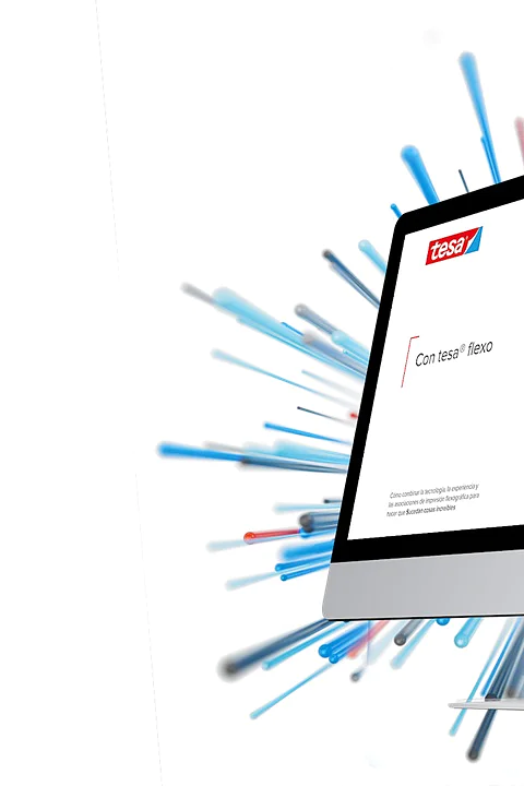 Un monitor de computadora que muestra una página web con un gráfico y texto salpicados de azul. El fondo presenta líneas estilizadas azules y rojas que irradian hacia afuera. La habitación está bien iluminada. (This text has been generated by AI)