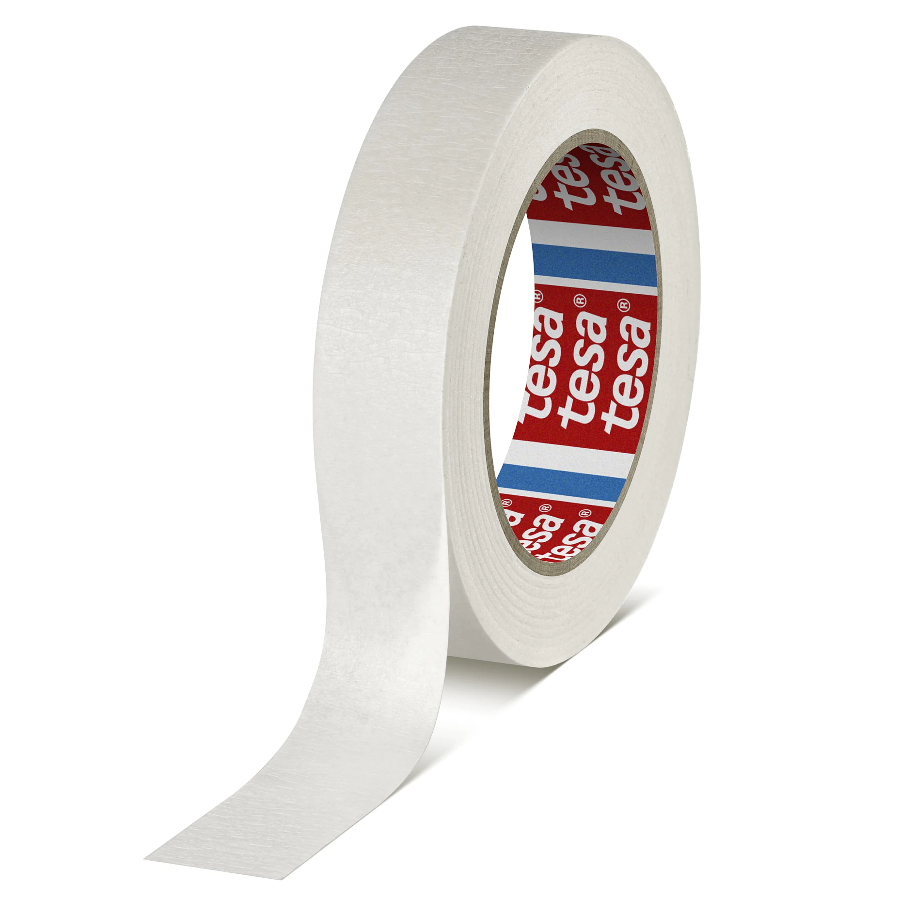 a roll of white tesa tape with a visible logo on the inner core. (This text has been generated by AI)