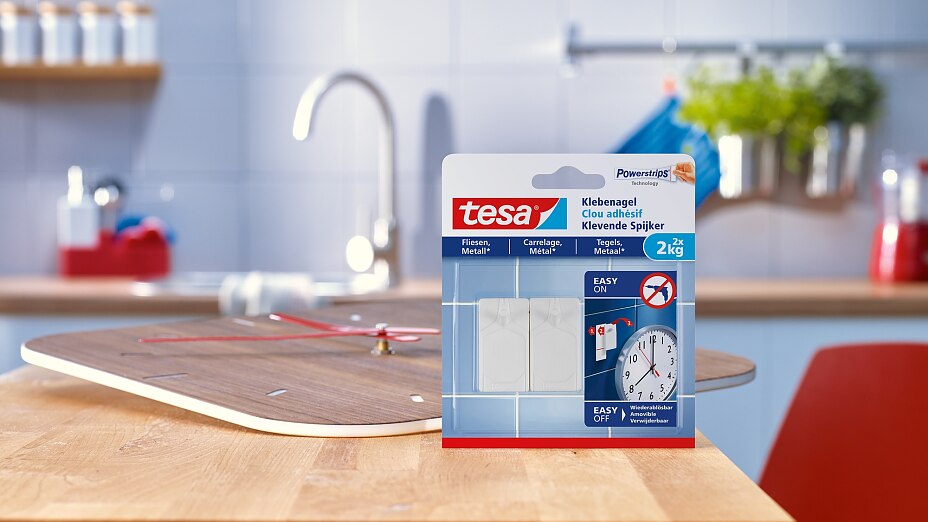 How to use the tesa® Adhesive Nail for Tiles & Metal 2kg. How to use the tesa® Adhesive Nail for Tiles & Metal 2kg.