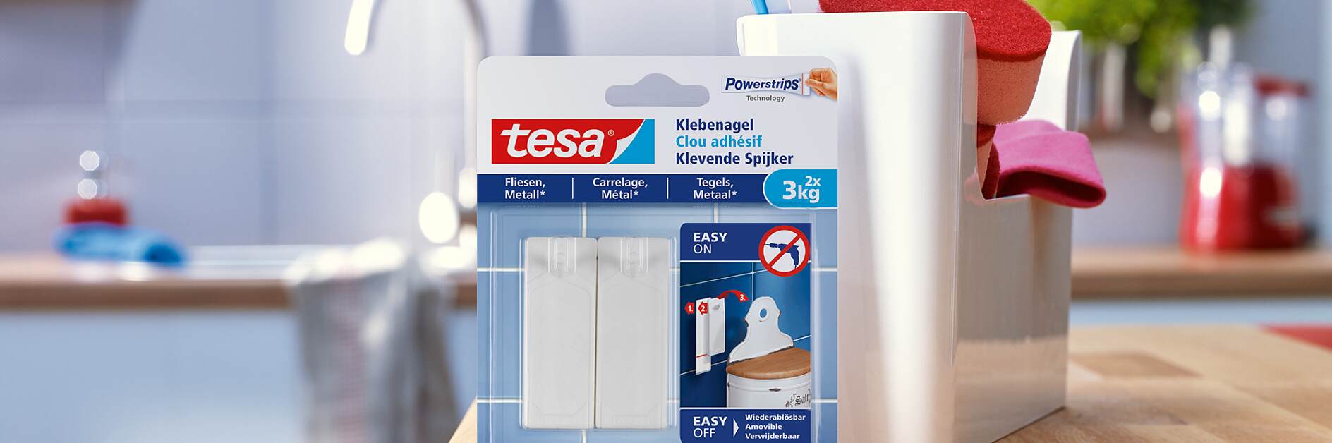 How to use the tesa® Adhesive Nail for Tiles & Metal 3kg.