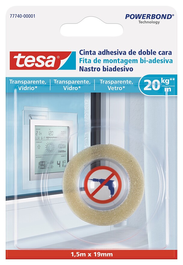 tesa® Cinta de doble cara para superficies transparentes y vidrio 20 kg/m -  tesa