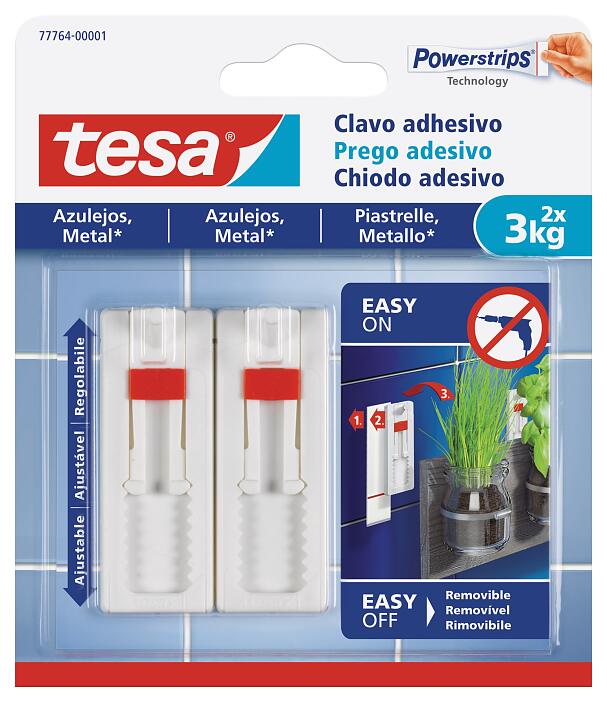 tesa® Clavo adhesivo ajustable para azulejos y metal 3 kg - tesa