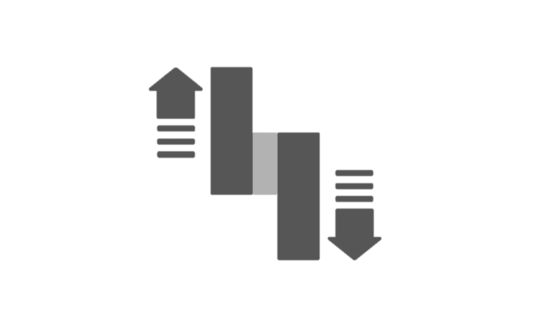 A gray icon depicting two vertical bars, with an upward arrow on the left bar and a downward arrow on the right bar. Each arrow has horizontal lines beneath it, suggesting movement or sorting functionality. (This text has been generated by AI)