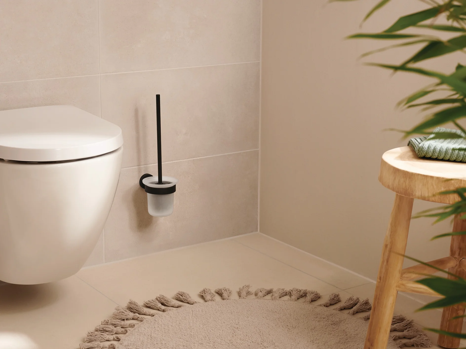 Tesa MOON BLACK Porte-serviettes Anneau Noir Mat – Fixation Sans Perçage Ultra-Solide, Design Élégant Anti-Traces