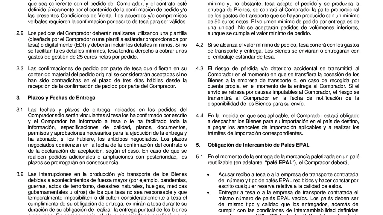 Condiciones de venta y entrega tesa tape, S.A.