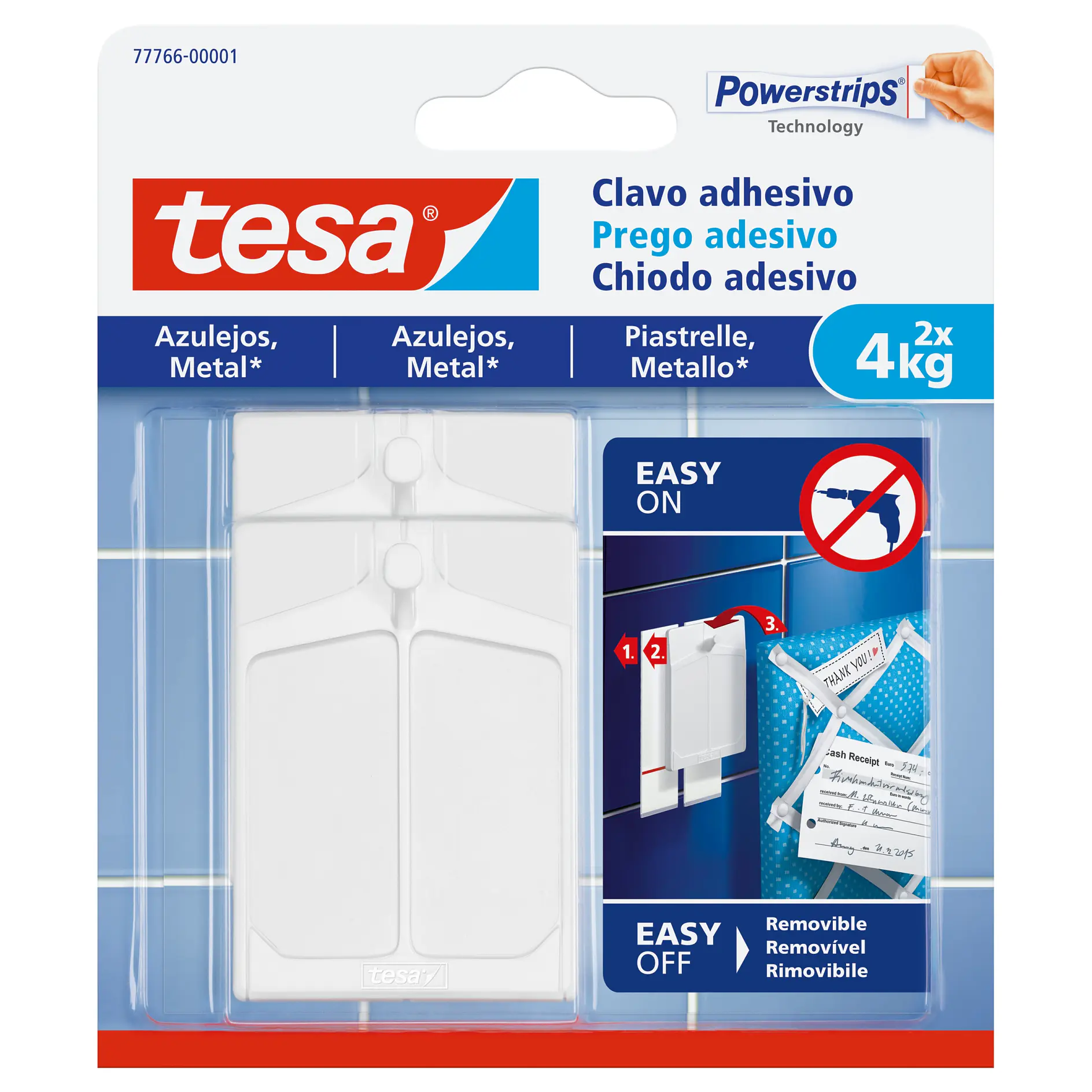 tesa adhesive hooks for tiles and metal, white plastic, indoor use, holds up to 4 kg, removable and easy to apply (This text has been generated by AI)