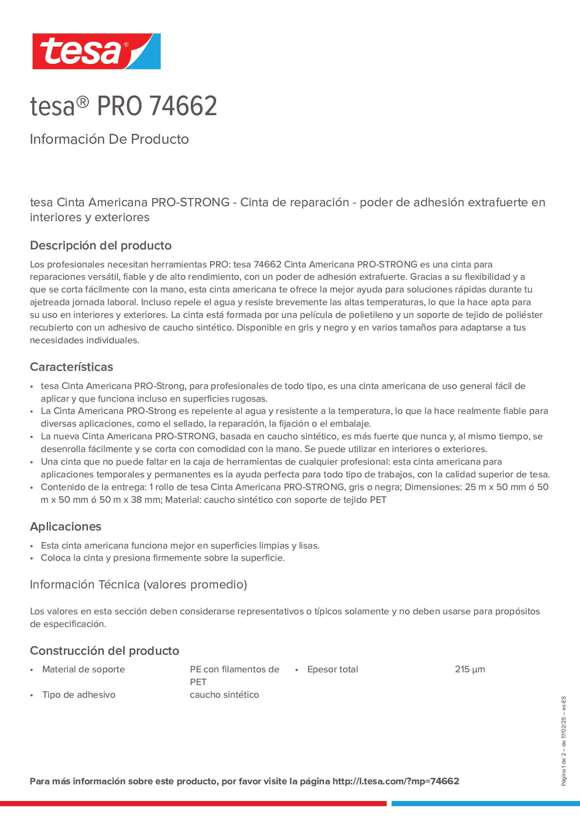 Product information_tesa® PRO 74662_es-ES
