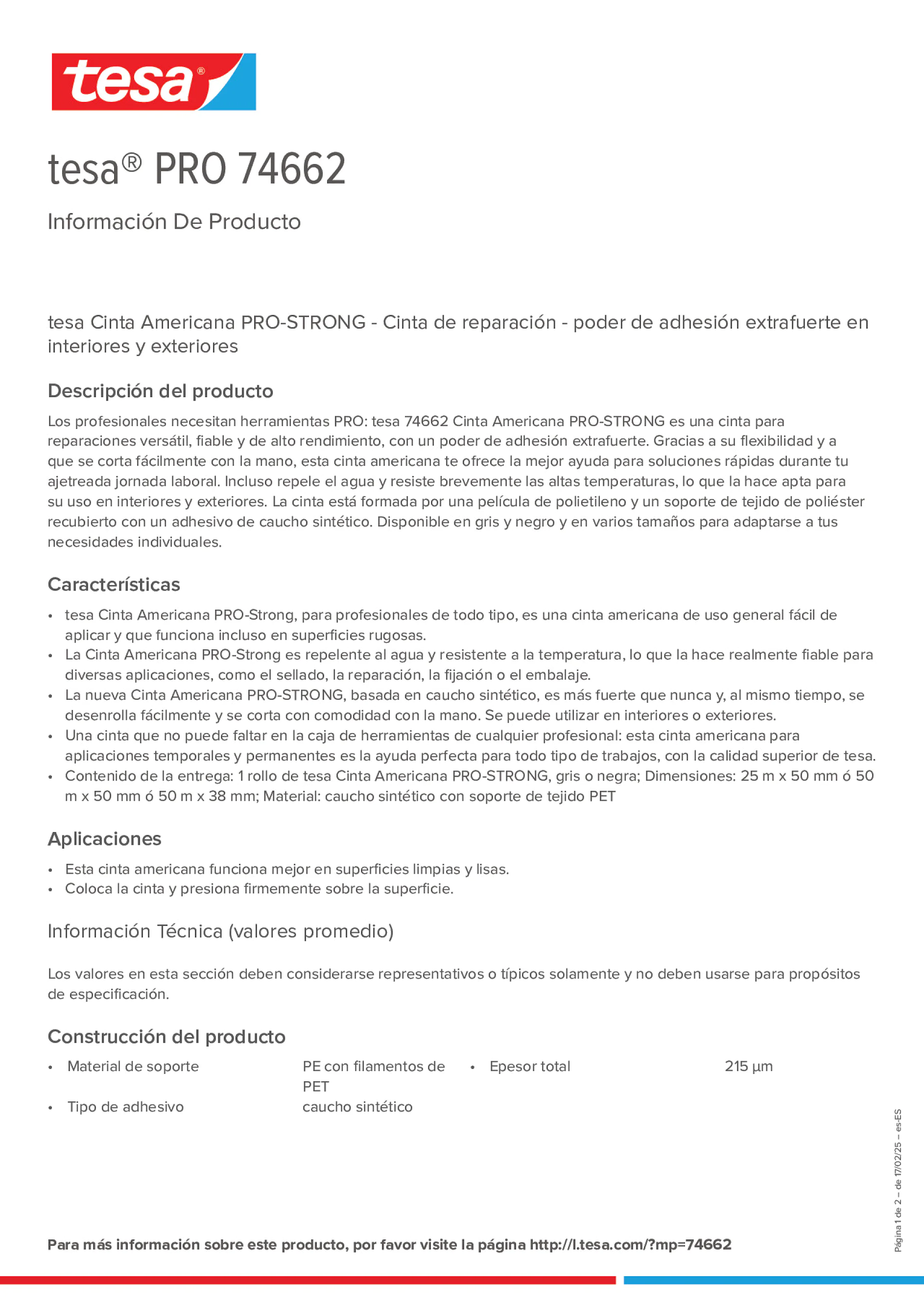 Product information_tesa® PRO 74662_es-ES