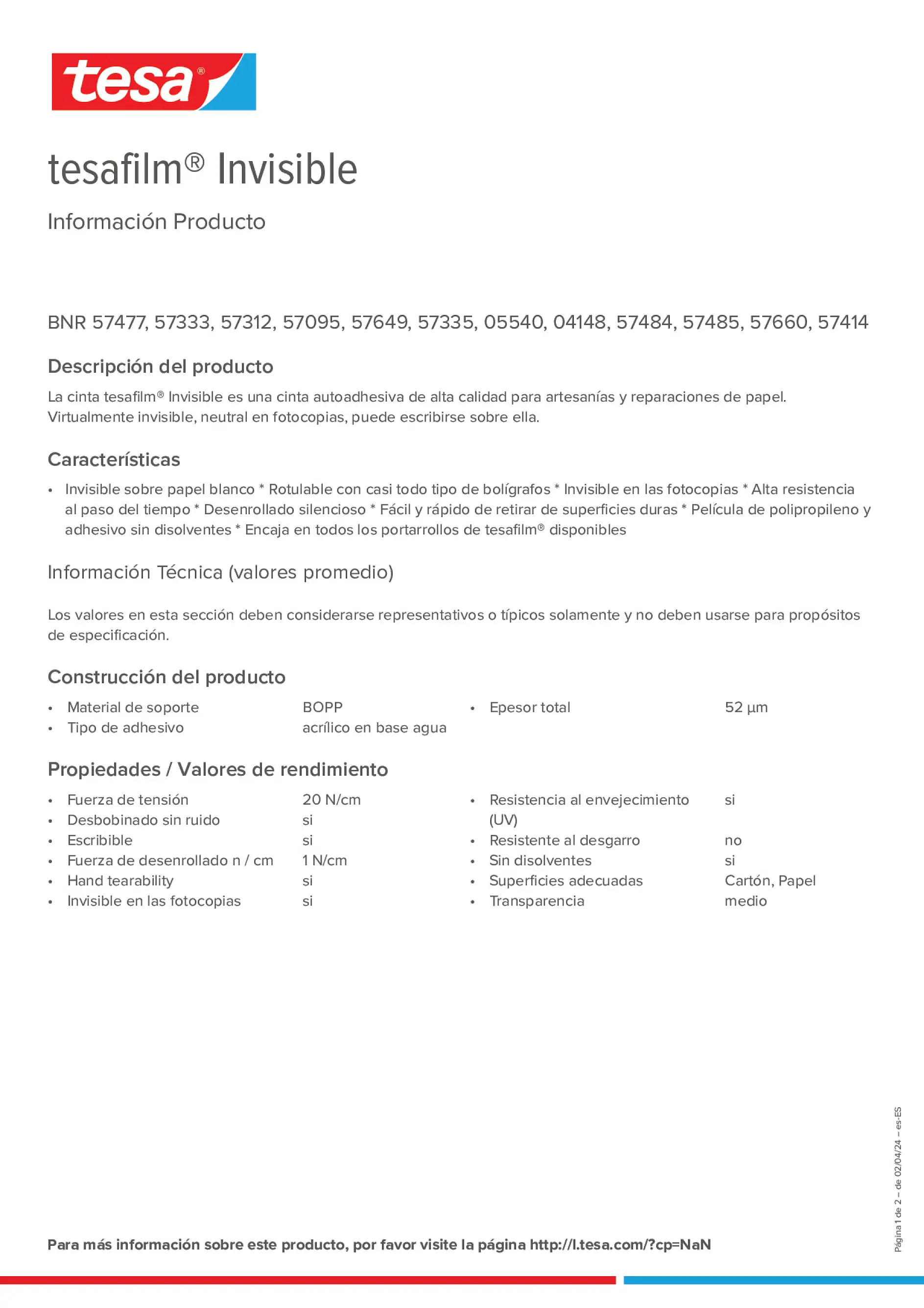 Product information_tesafilm® 57312_es-ES