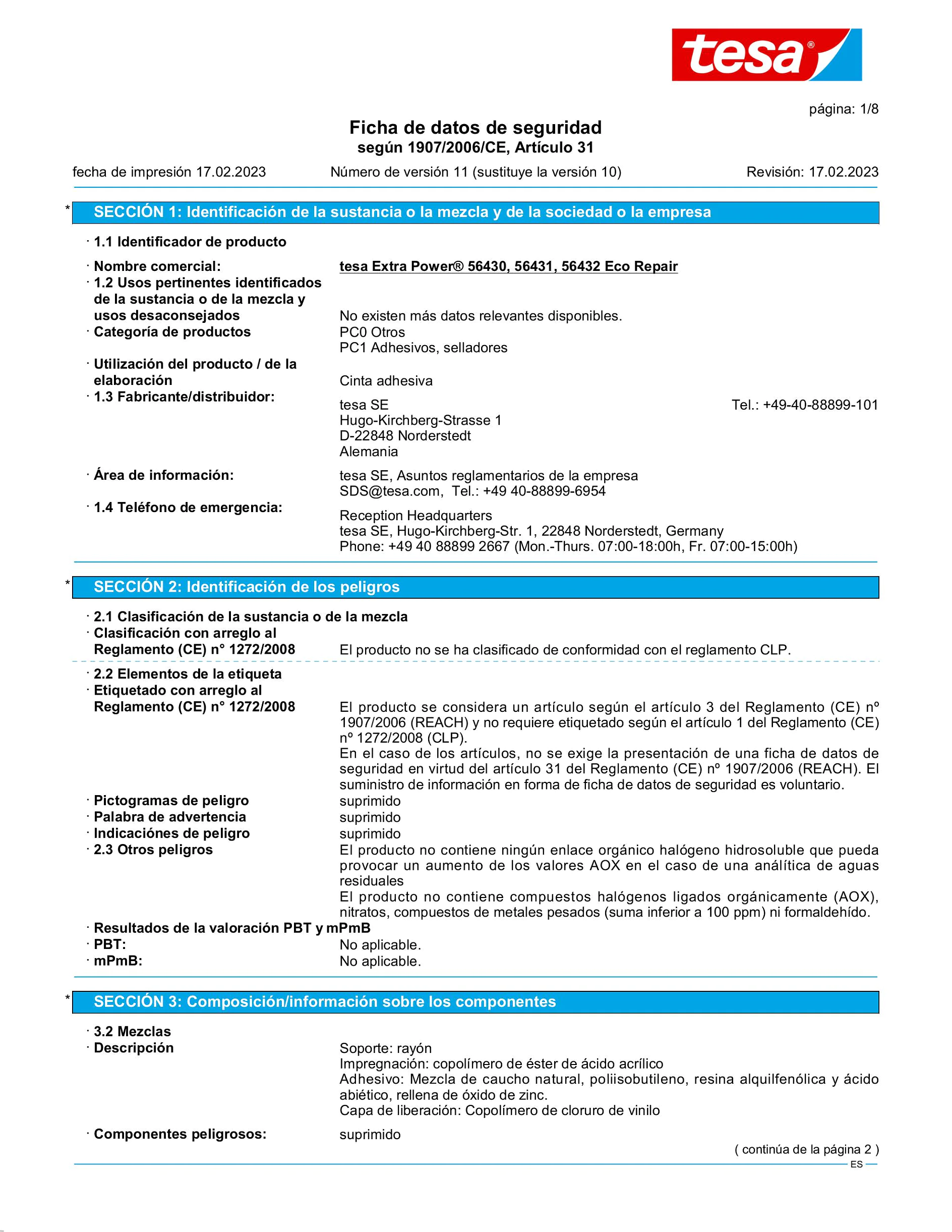 Safety data sheet_tesa® extra Power 56430_es-ES_v11