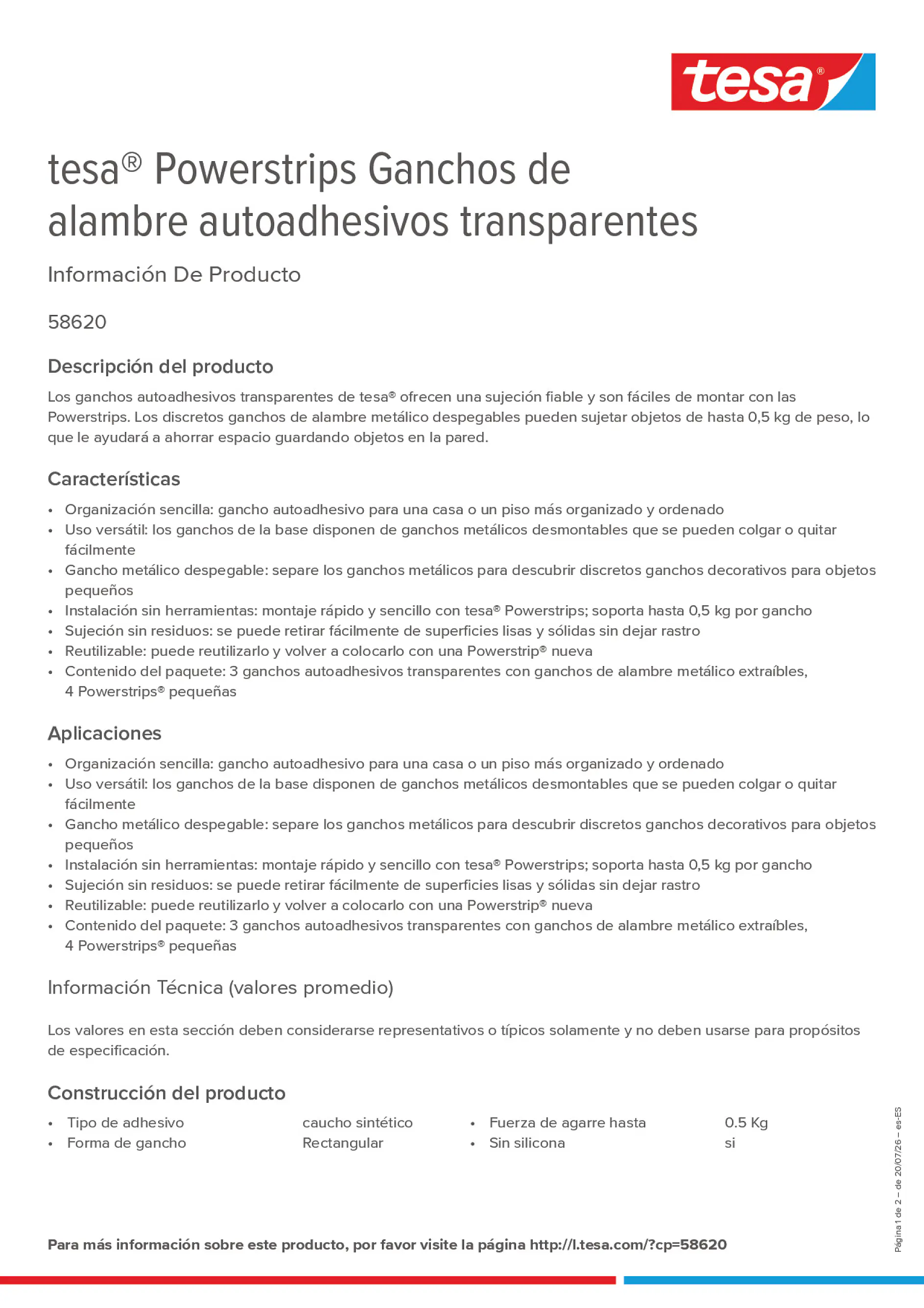 Product information_tesa® Powerstrips 58620_es-ES