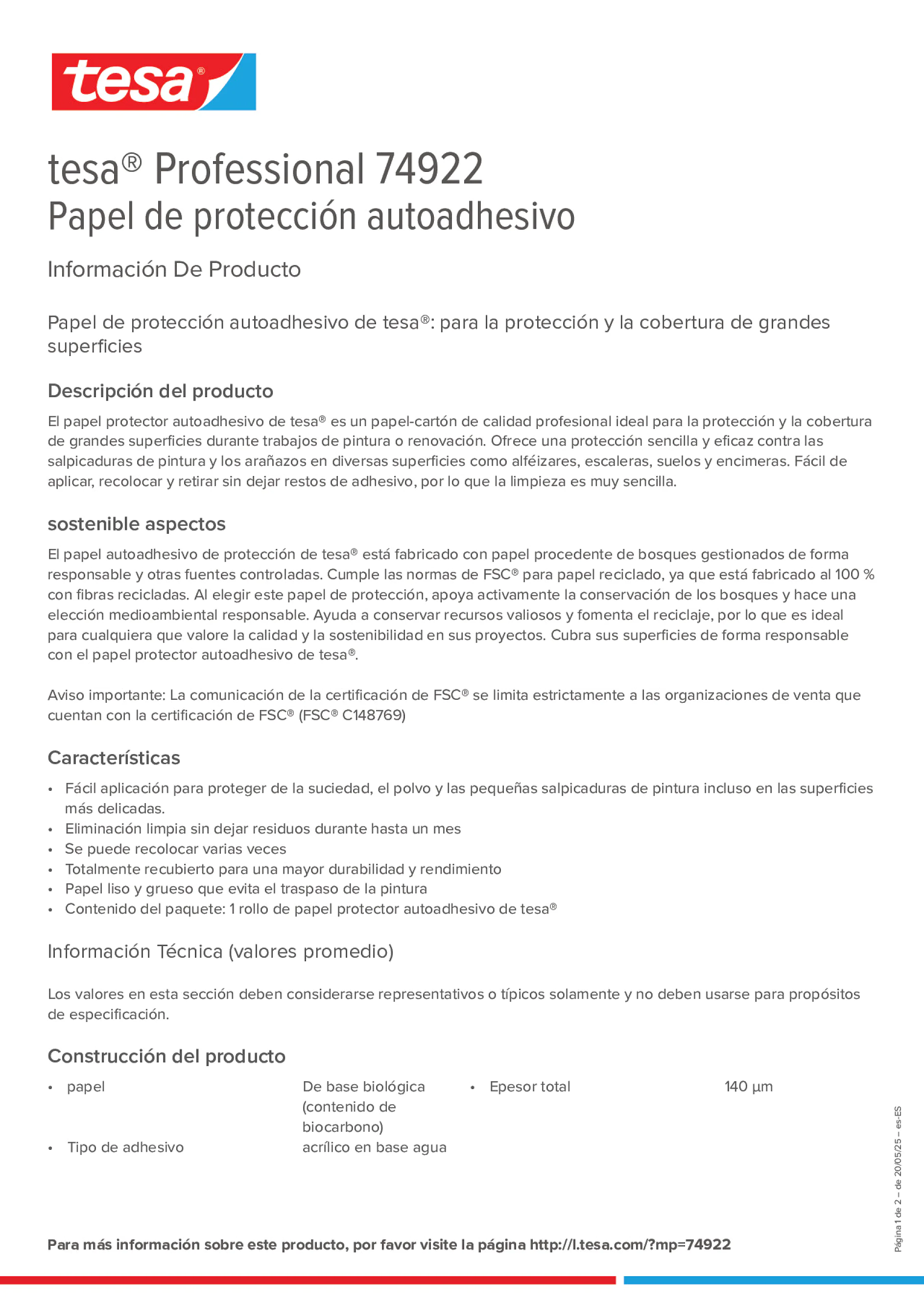 Product information_tesa® Professional 74922_es-ES