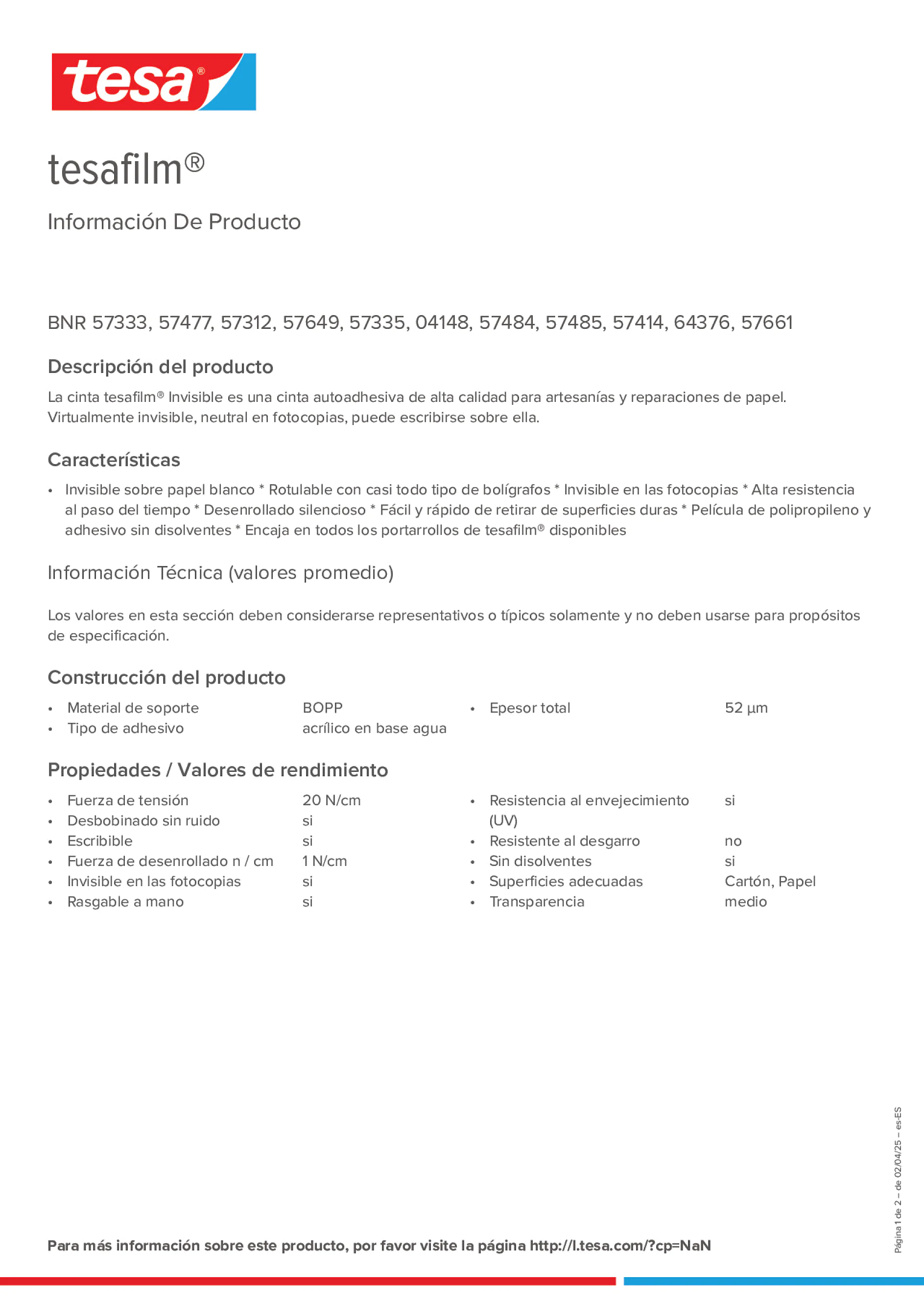 Product information_tesafilm® 57312_es-ES