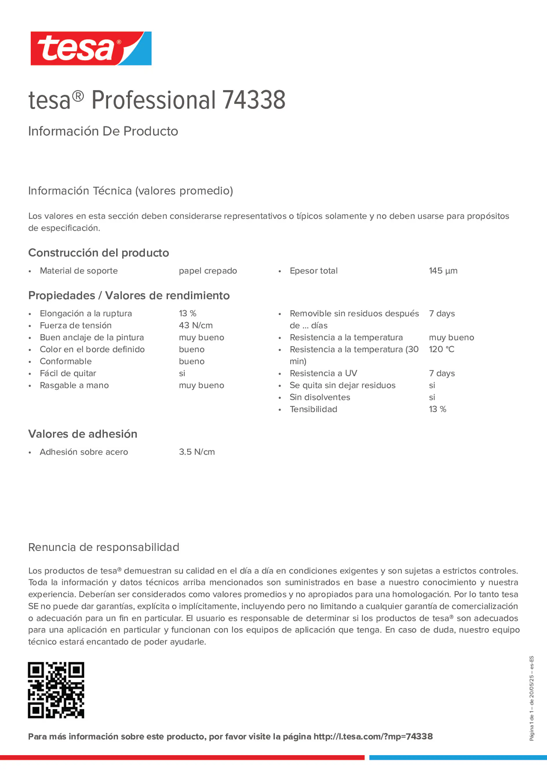 Product information_tesa® Professional 74338_es-ES