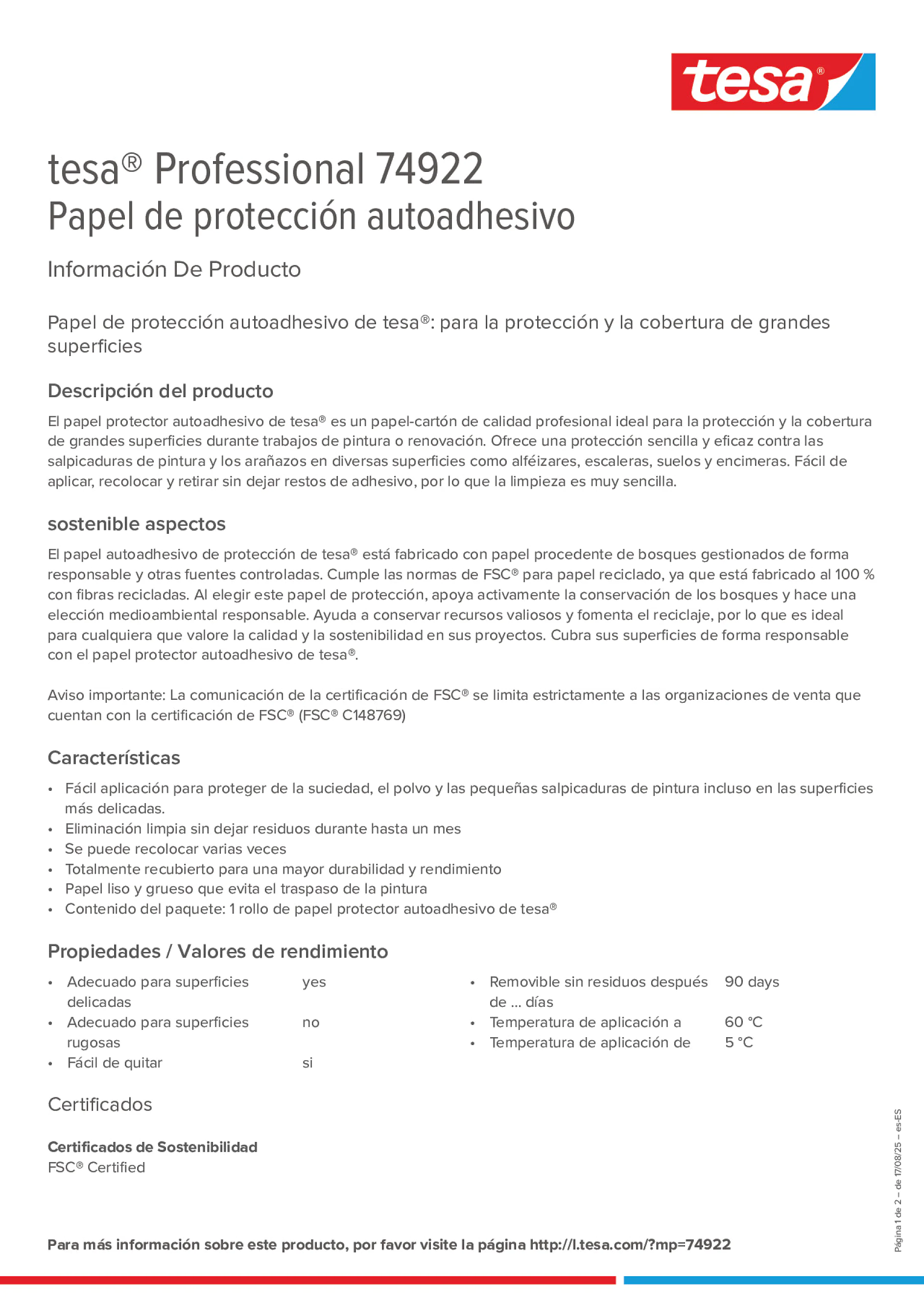 Product information_tesa® Professional 74922_es-ES