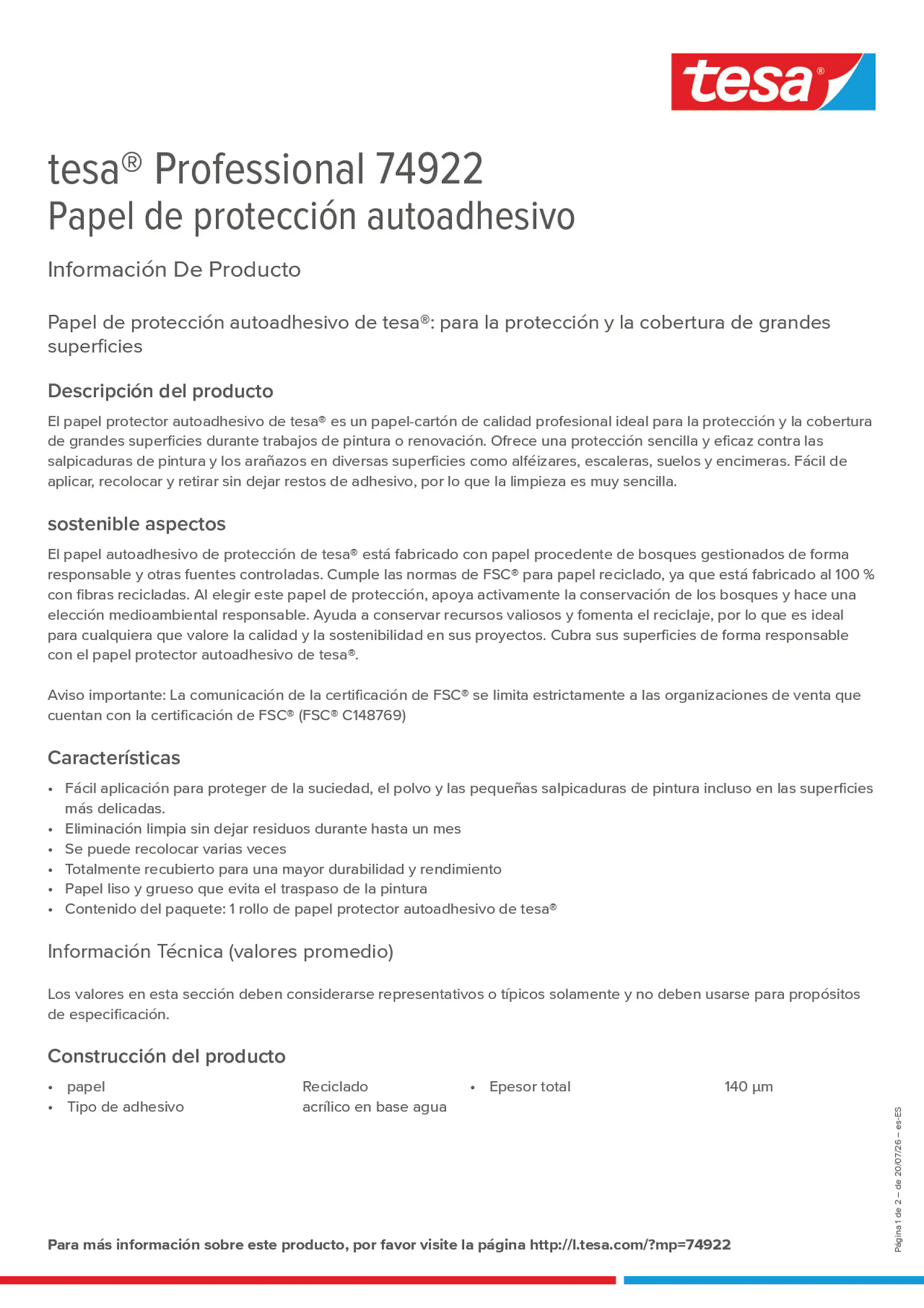 Product information_tesa® Professional 74922_es-ES