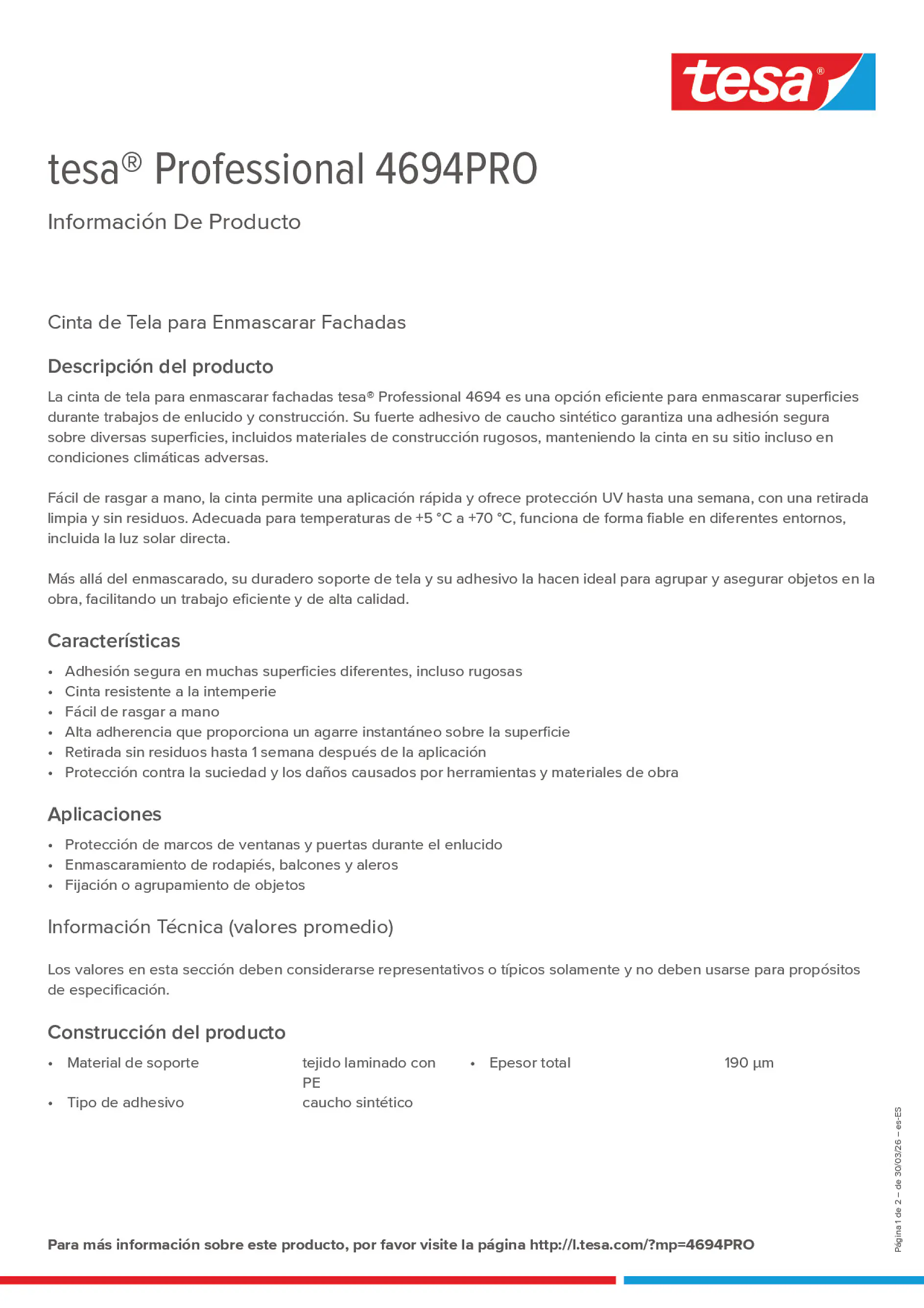 Product information_tesa® Professional 4694PRO_es-ES