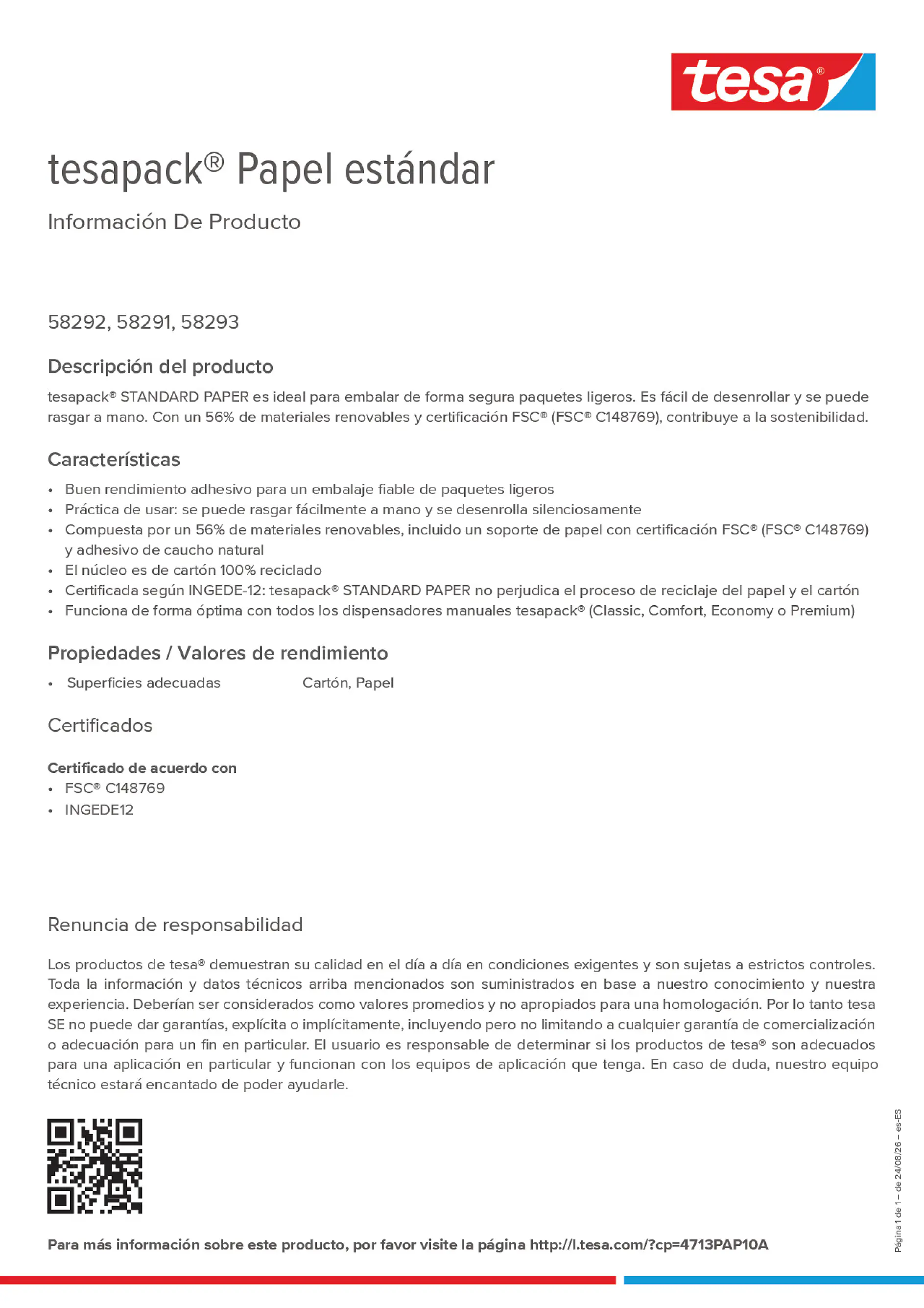 Product information_tesapack® 4713PAP10A_es-ES