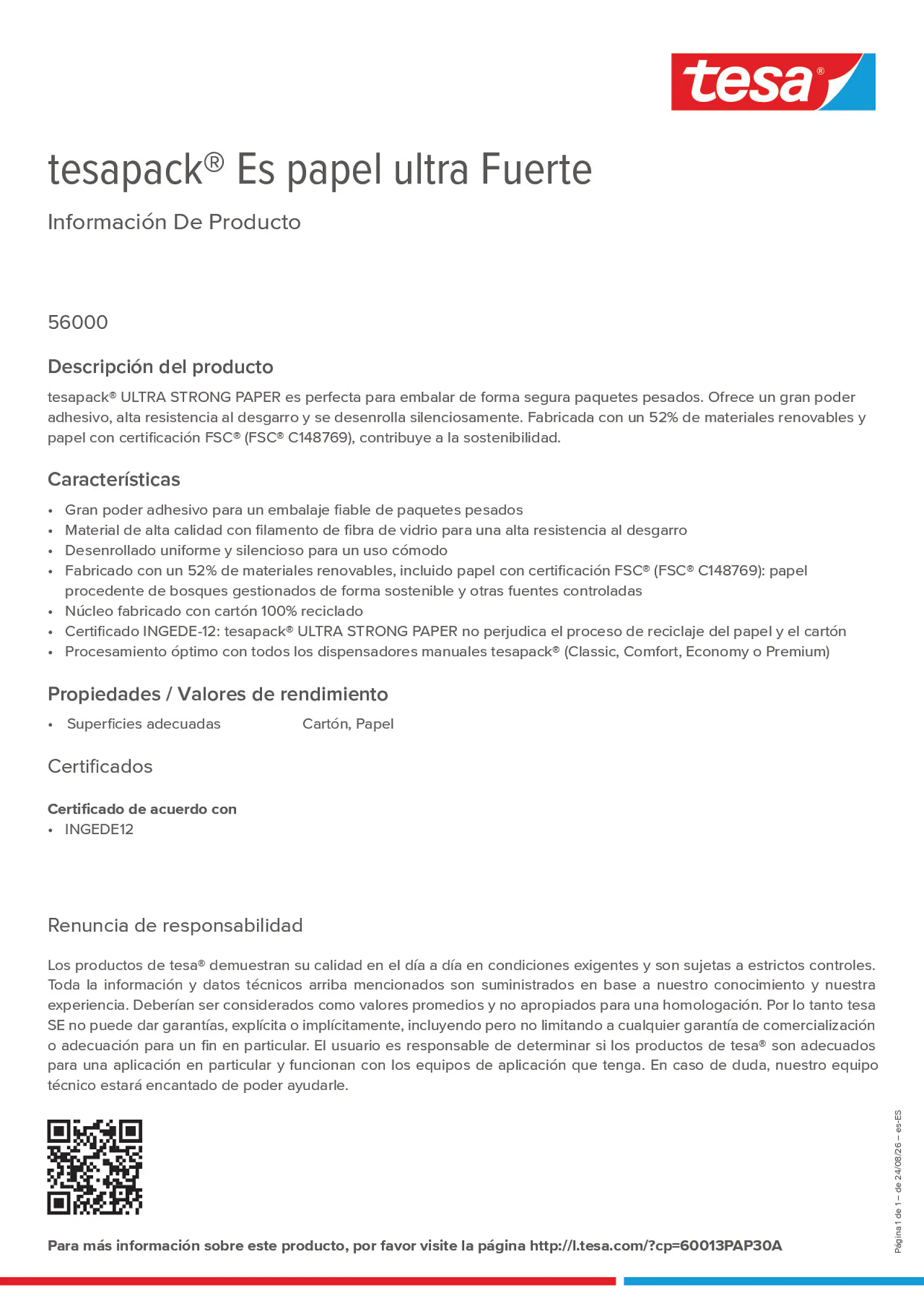 Product information_tesapack® 60013PAP30A_es-ES