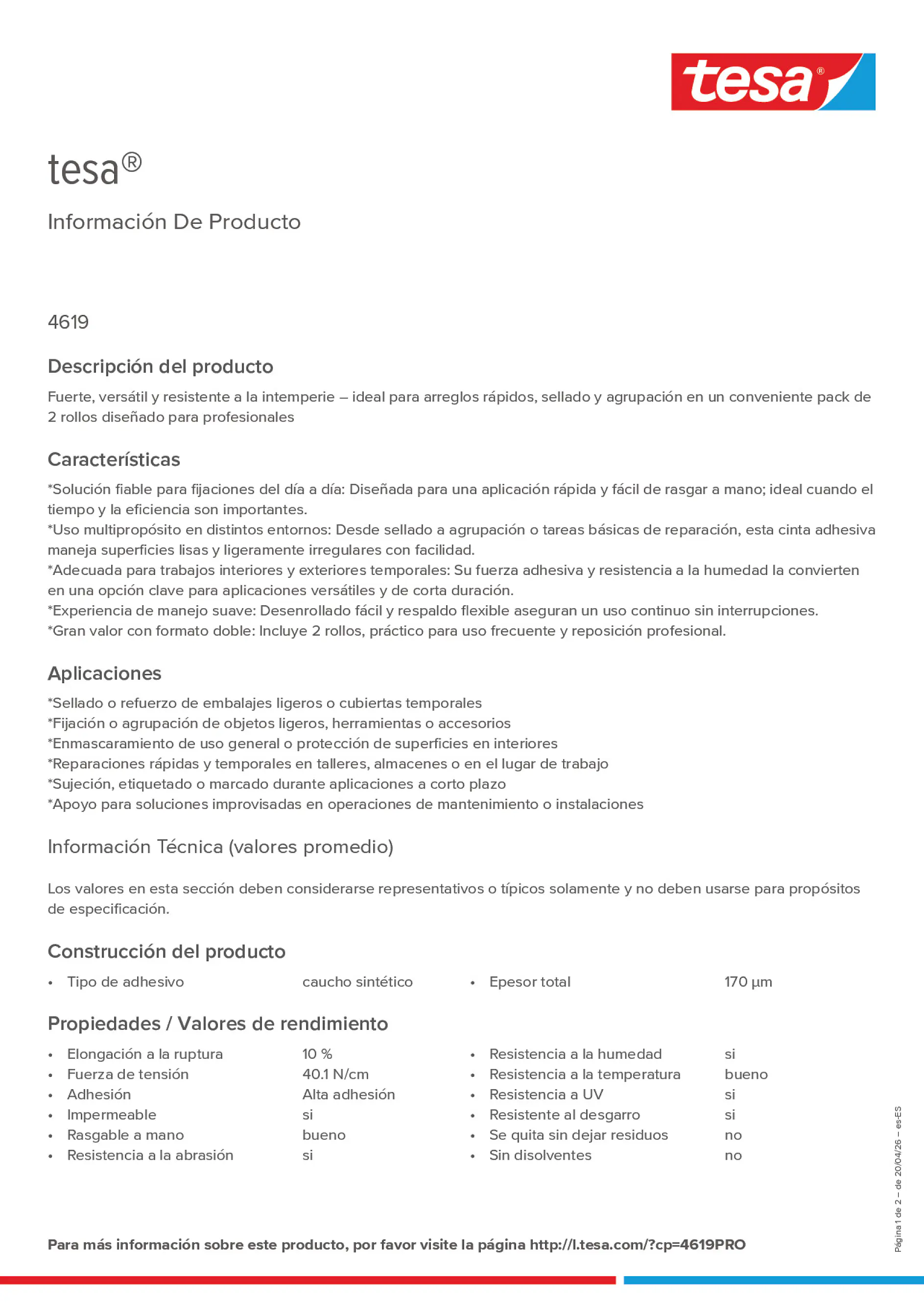 Product information_tesa® 4619PRO_es-ES