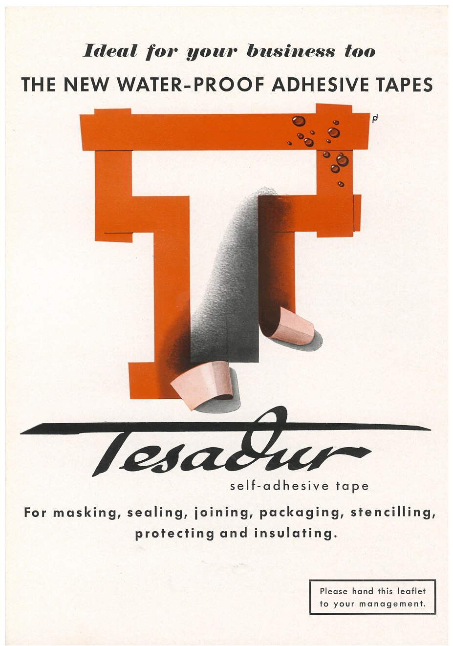 tesadur: Advertising, USA, 1953 tesa advertised its waterproof Tesadur tape in the U.S. in 1953.
