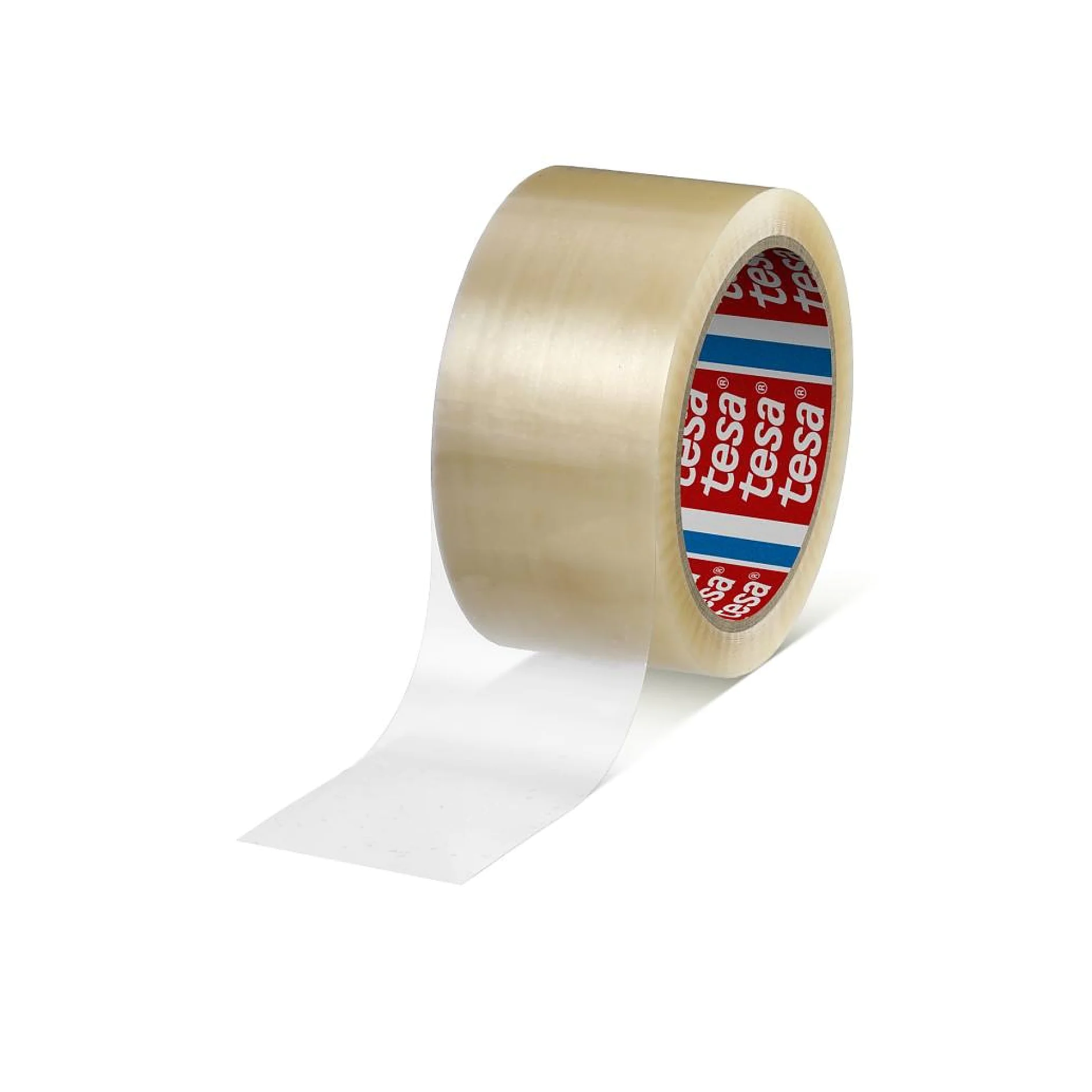 tesa-4280-pv0-pp-shipping-tape-strong-adhesion-transparent-042800004500-pr,1557441_canvas1x1_10 Un rollo de cinta adhesiva transparente tesa con la marca tesa impresa en el interior del anillo de cartón. La cinta tesa está parcialmente desenrollada, mostrando su textura transparente y brillante. El rollo está colocado sobre un fondo blanco liso. (This text has been generated by AI)