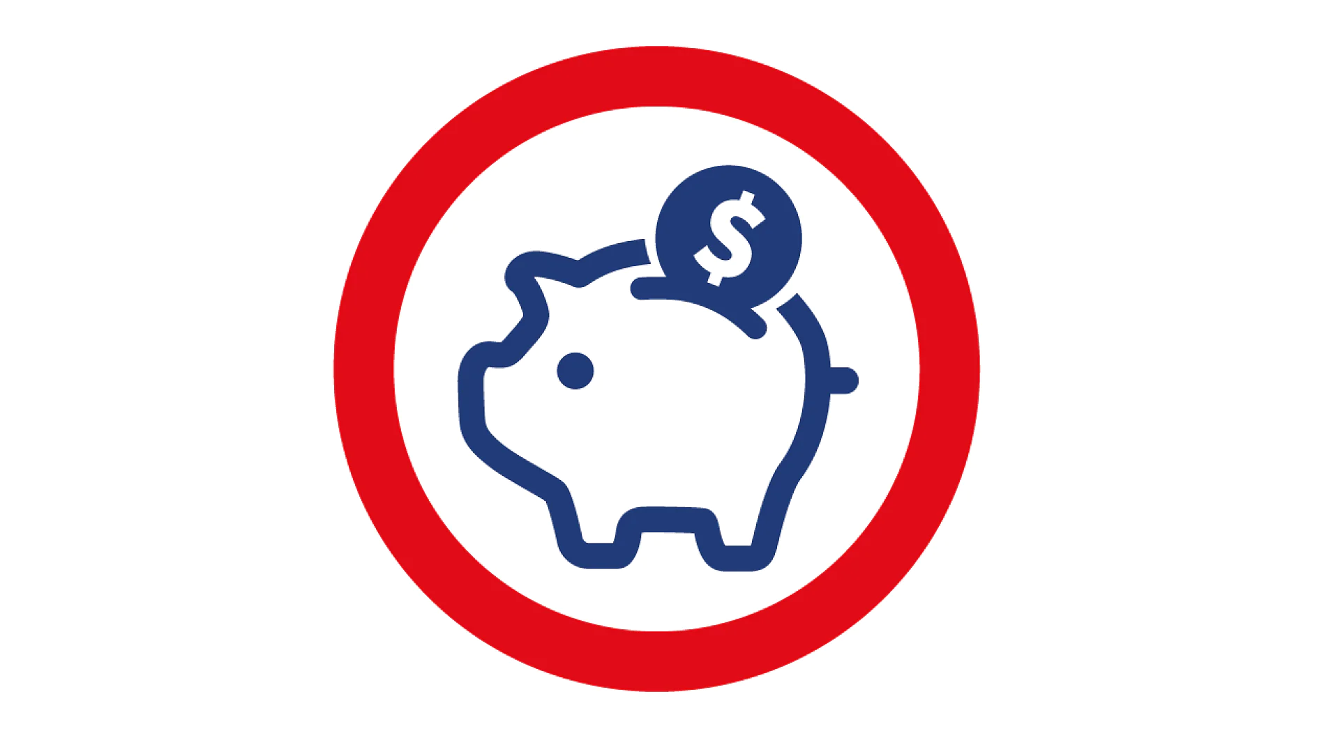 Ilustración de una alcancía azul con una moneda que representa un signo de dólar. La alcancía está centrada dentro de un círculo rojo sobre un fondo blanco, con el nombre de la marca tesa tape en un lugar destacado como parte de los elementos de diseño. (This text has been generated by AI)