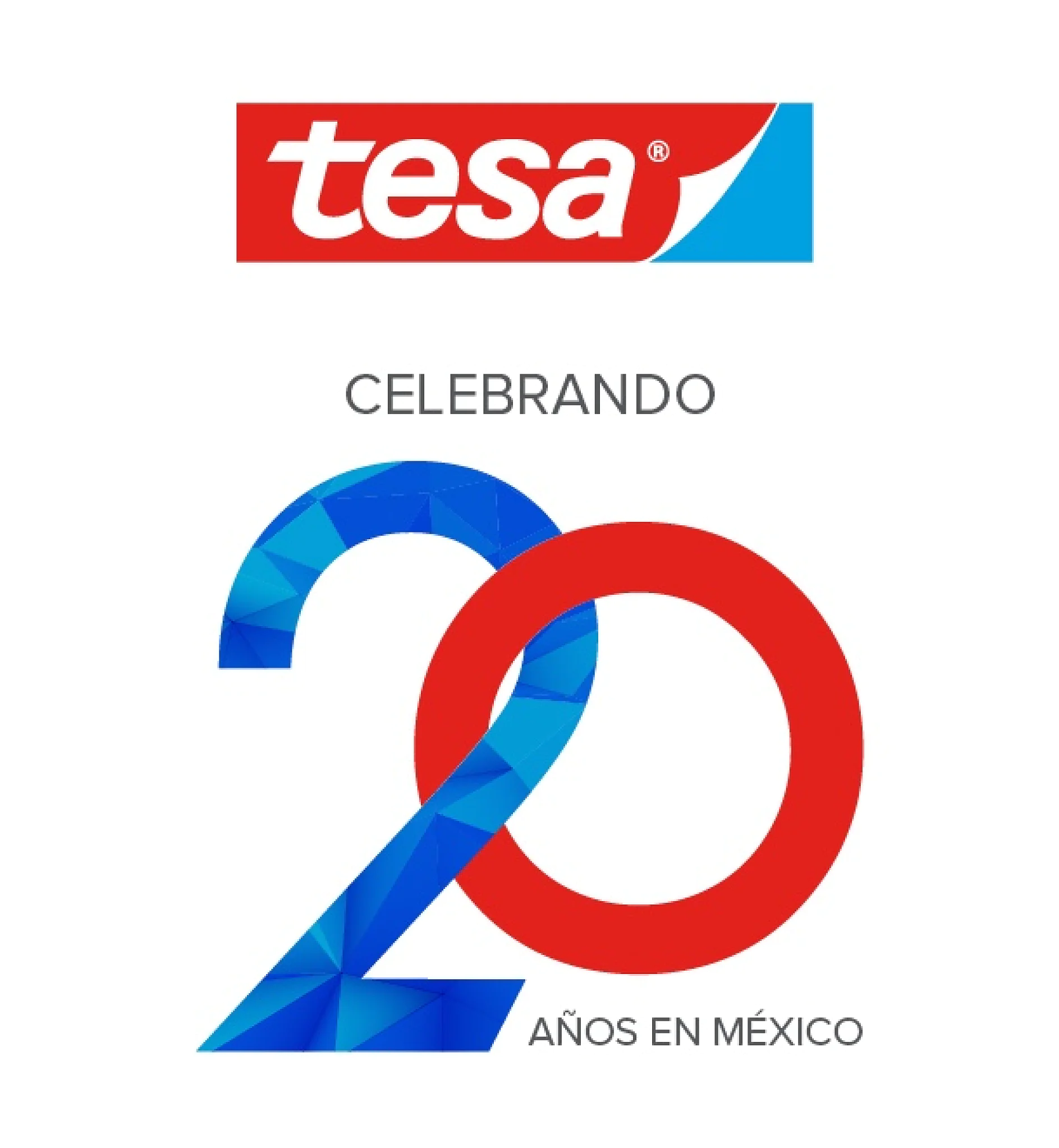 Logo 20 años Imagen del logotipo que muestra tesa en rojo y blanco en la parte superior. Debajo se lee CELEBRANDO 20 AÑOS EN MÉXICO en texto gris. El número 20 está estilizado con colores azul y rojo. (This text has been generated by AI)