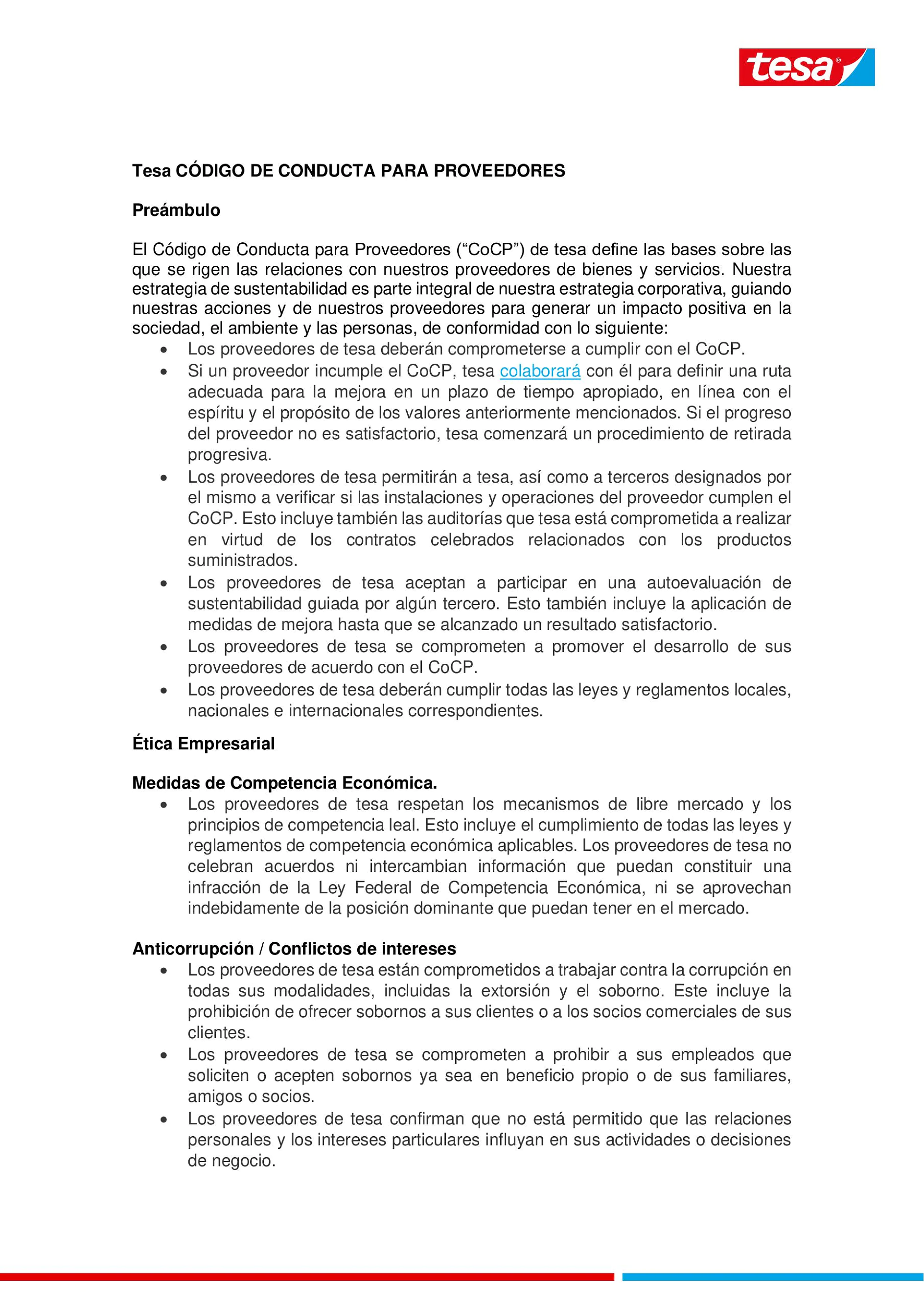 Código de Conducta para Proveedores Código de Conducta para Proveedores