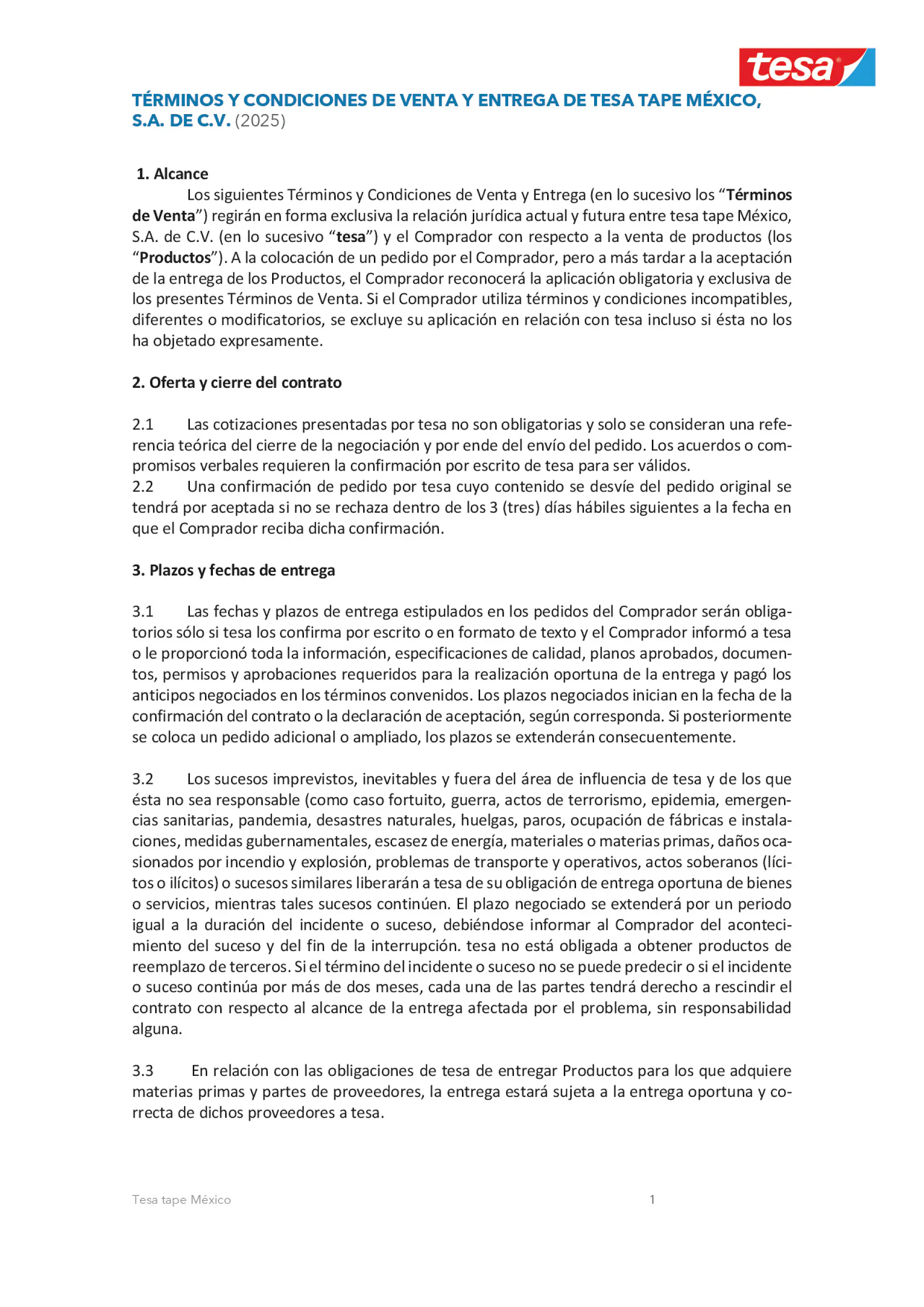 Términos y Condiciones de Venta y Entrega