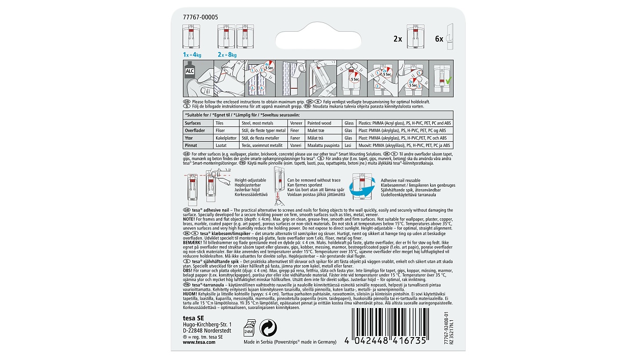 [en-en] tesa Smart Mounting system, adhesive nail for tiles, 2 x 4kg