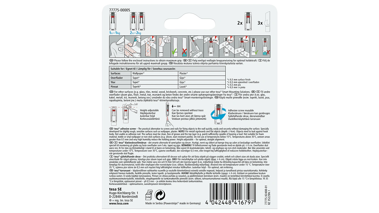[en-en] tesa Smart Mounting system, adhesive screw for wallpaper , 2 x 1kg
