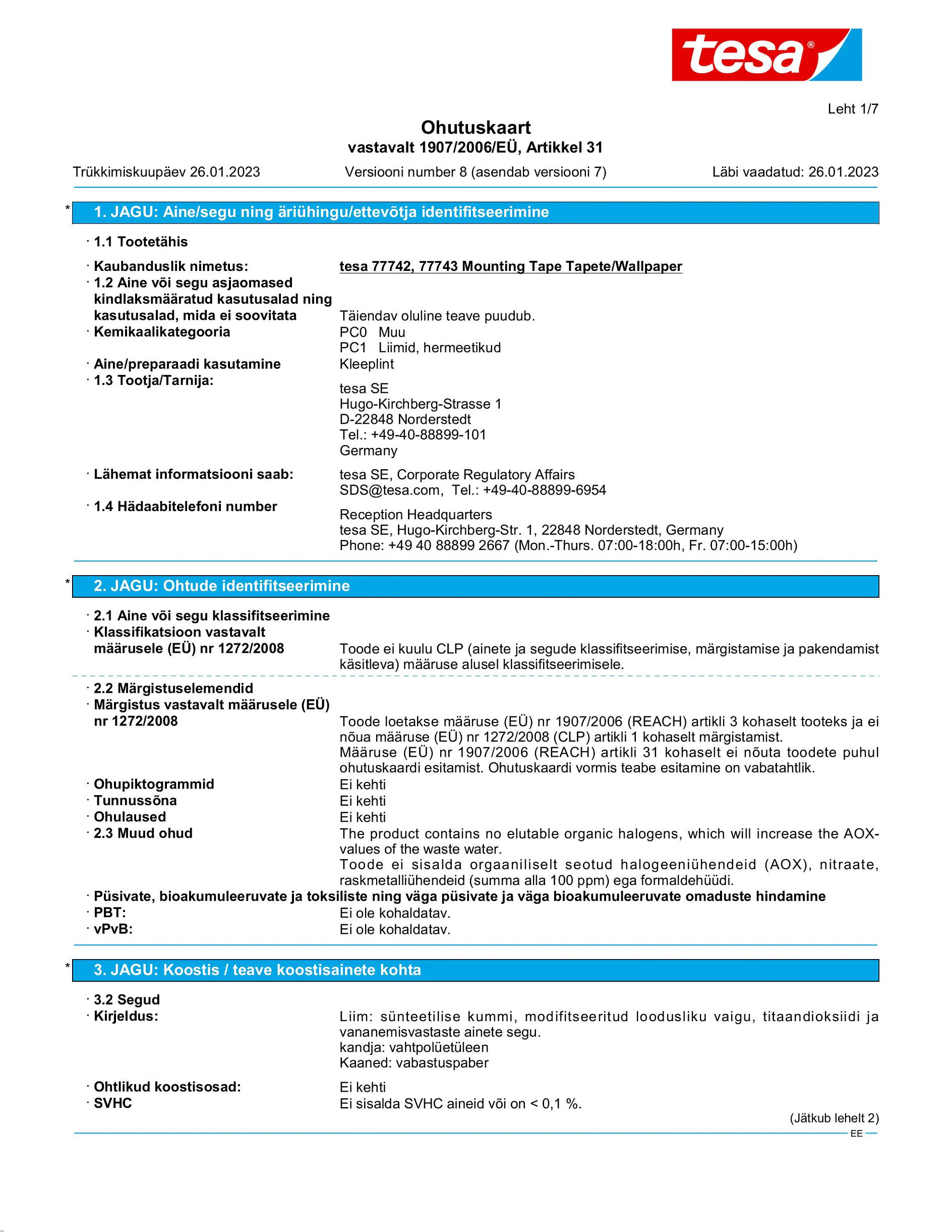 Safety data sheet_tesa® 77742_et-EE_v8