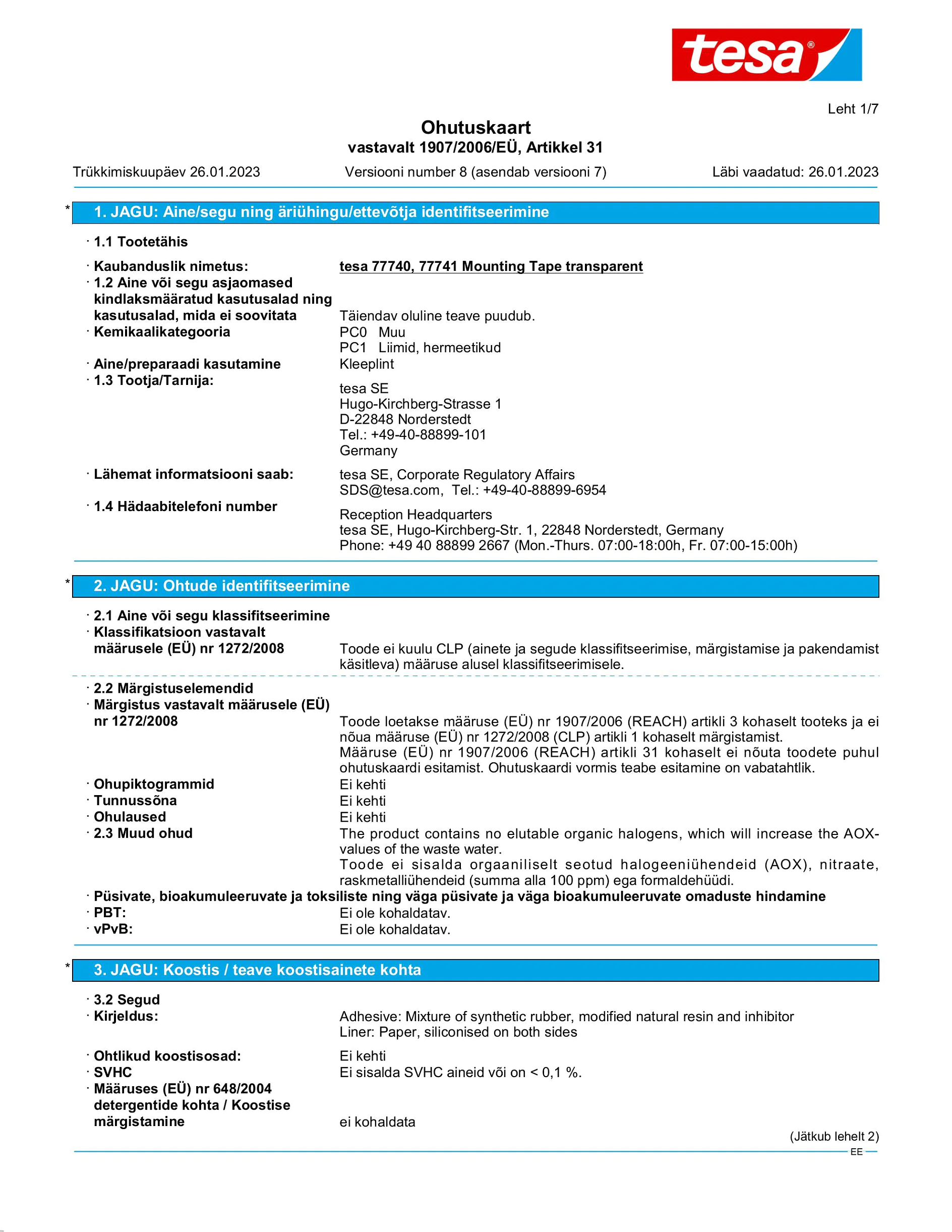 Safety data sheet_tesa® 77740_et-EE_v8