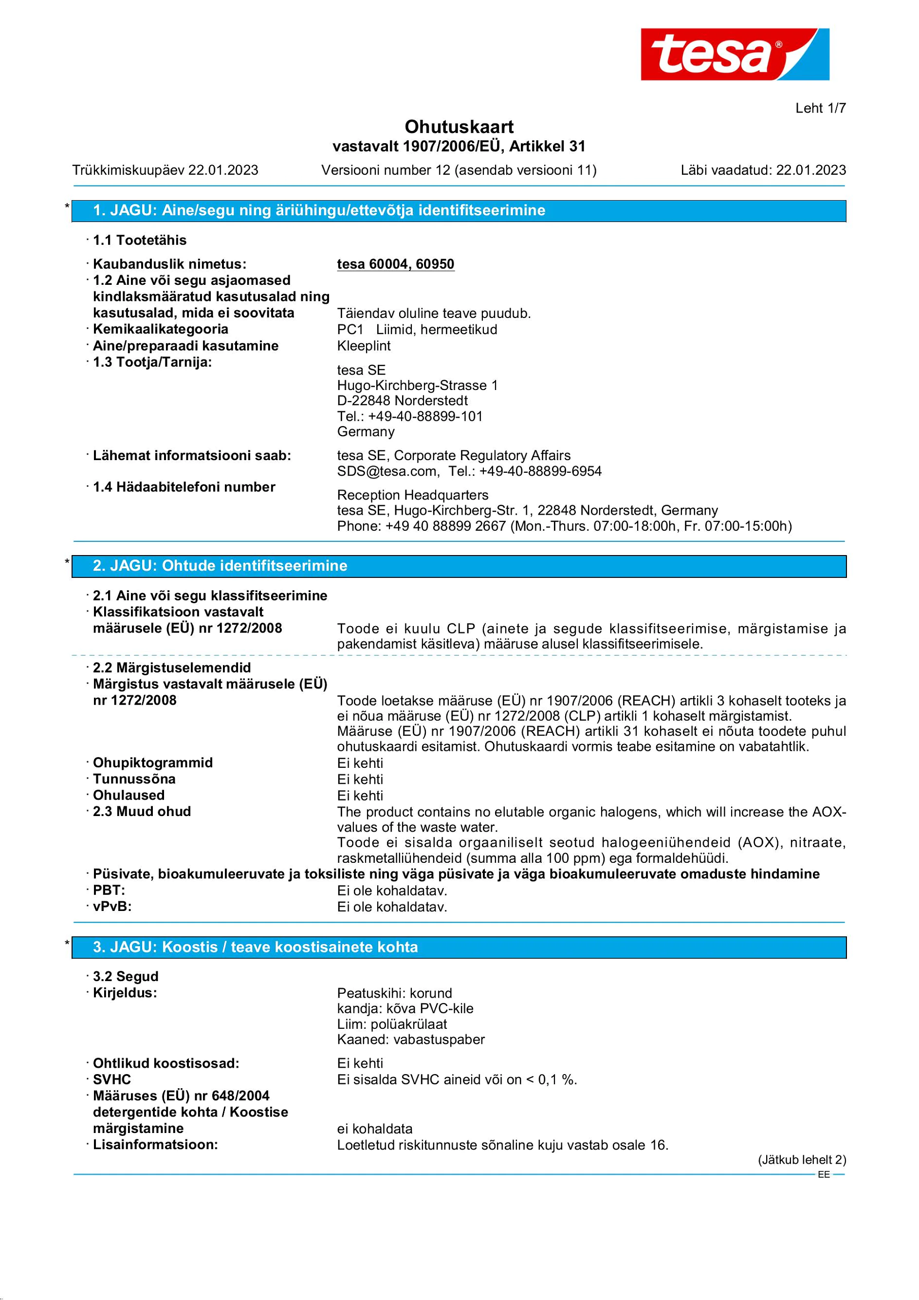 Safety data sheet_tesa® Professional 60950 / 60952_et-EE_v12