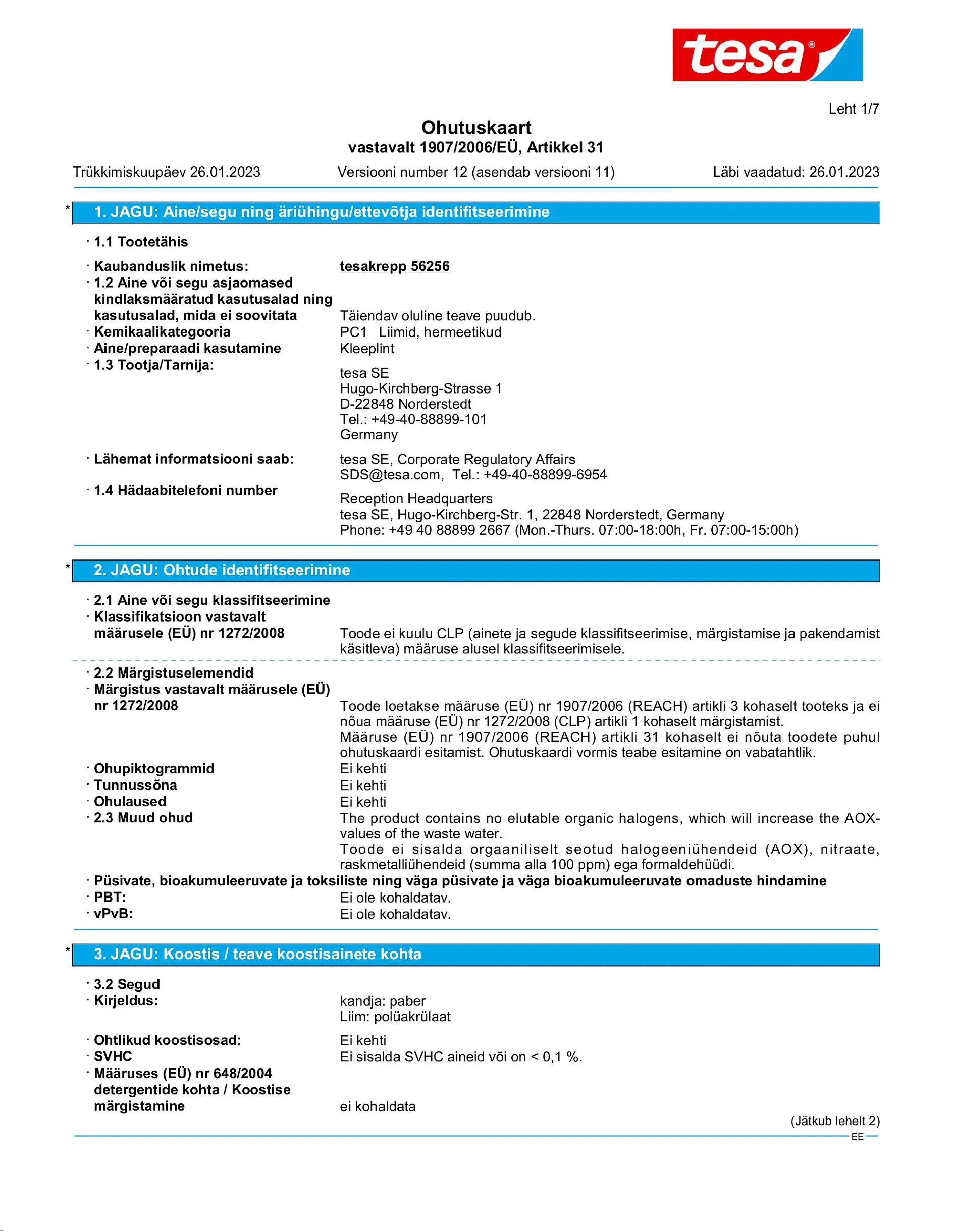 Safety data sheet_tesa® 56260_et-EE_v12