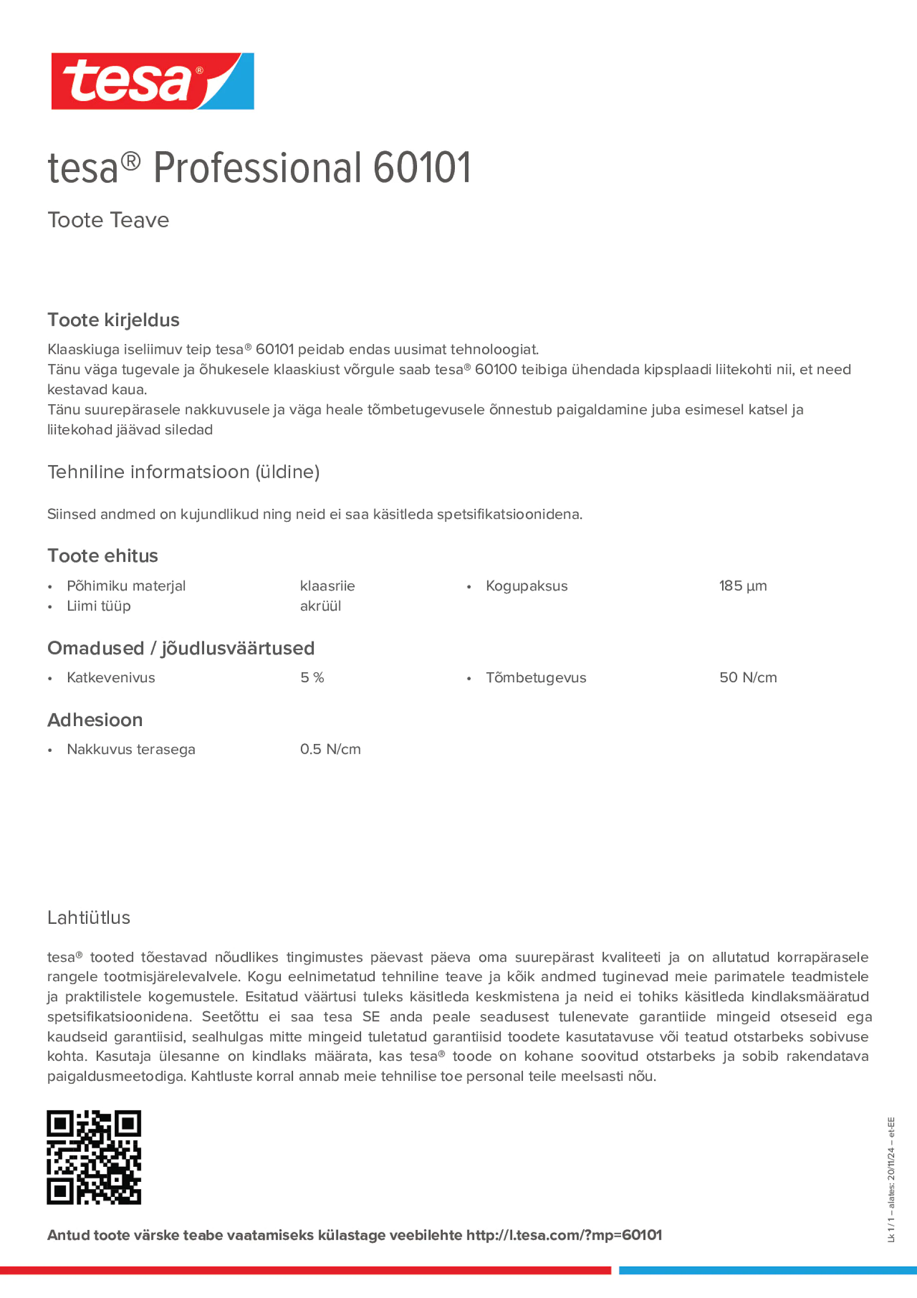 Product information_tesa® Professional 60101_et-EE