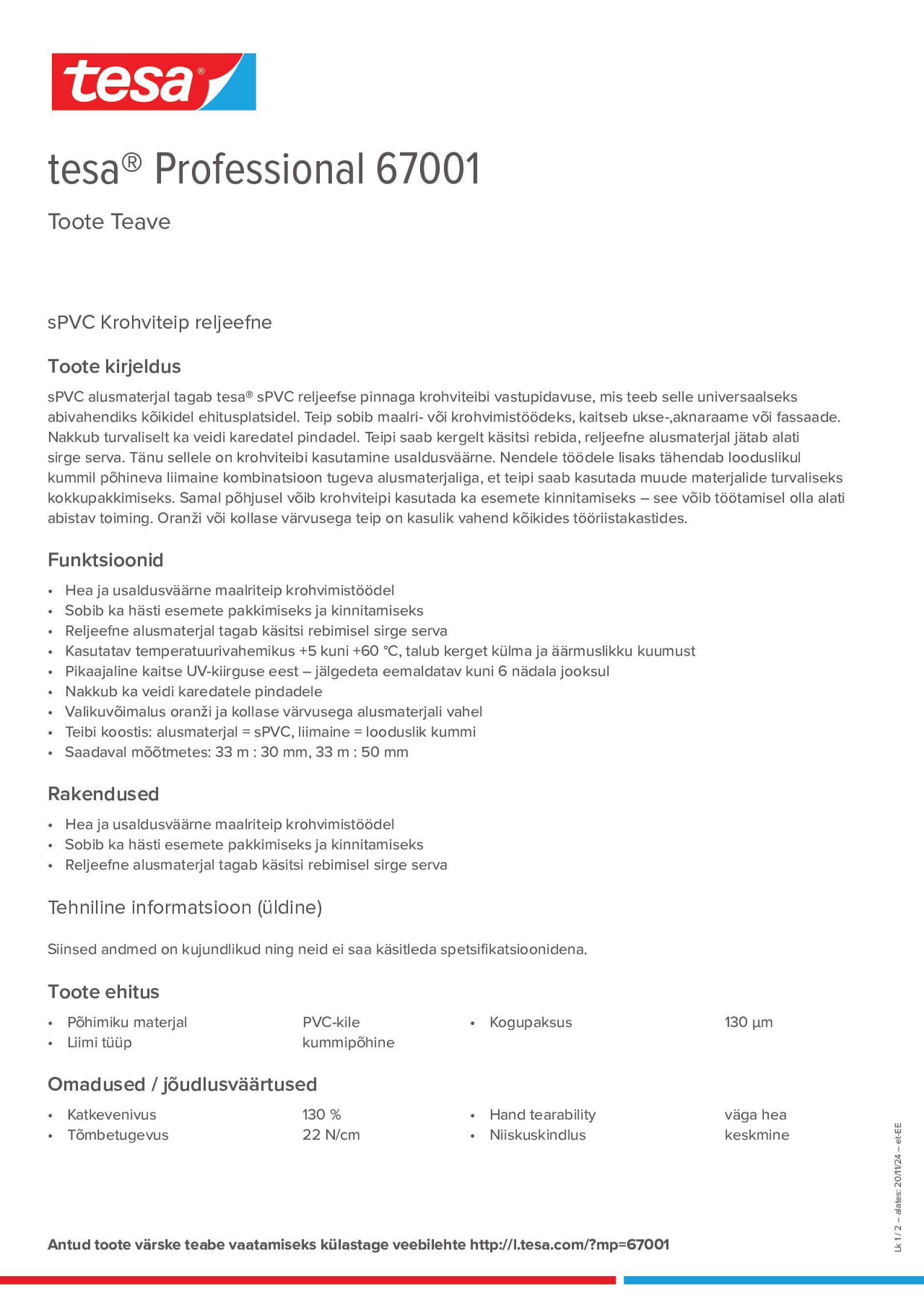 Product information_tesa® Professional 67001_et-EE