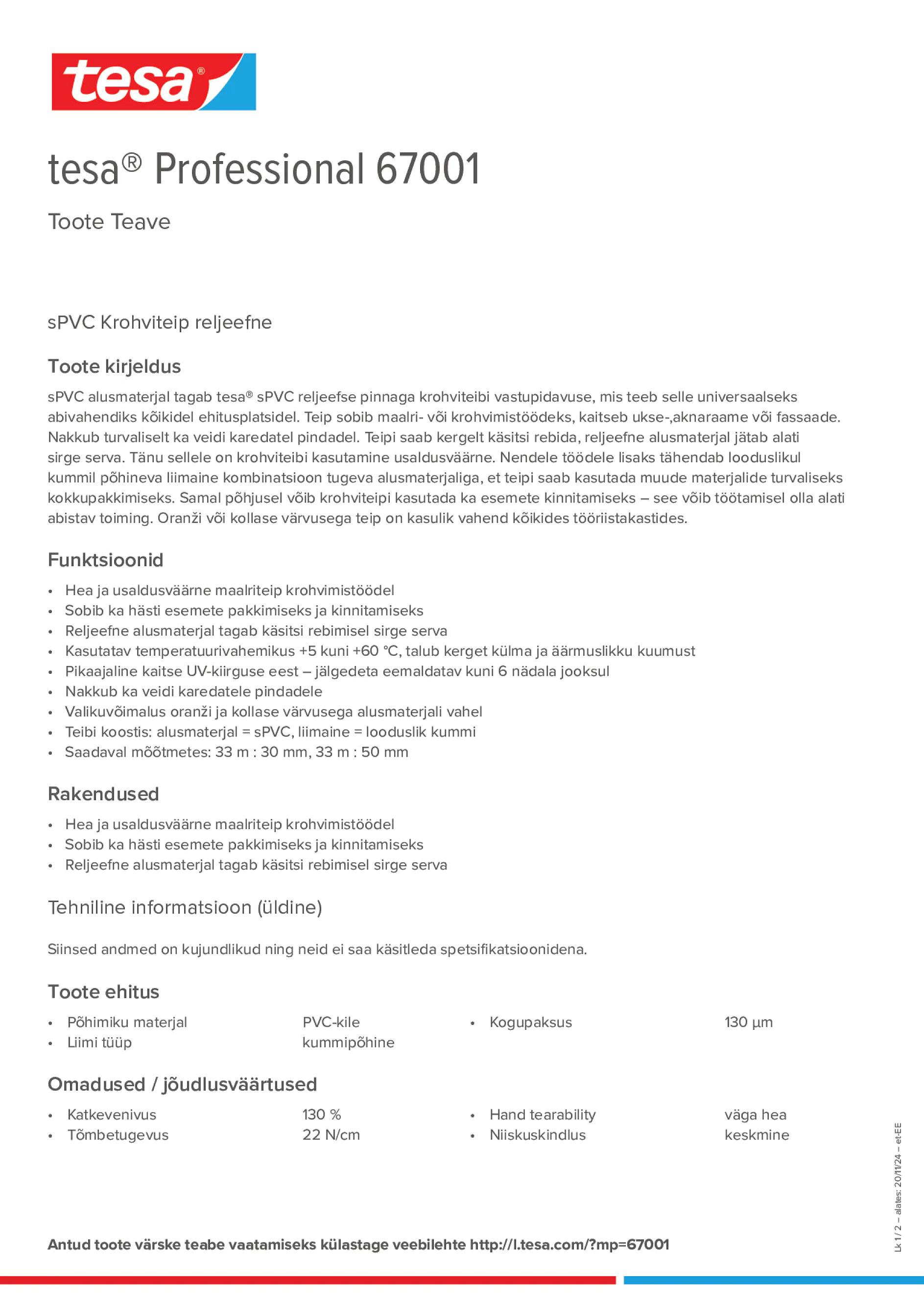 Product information_tesa® Professional 67001_et-EE