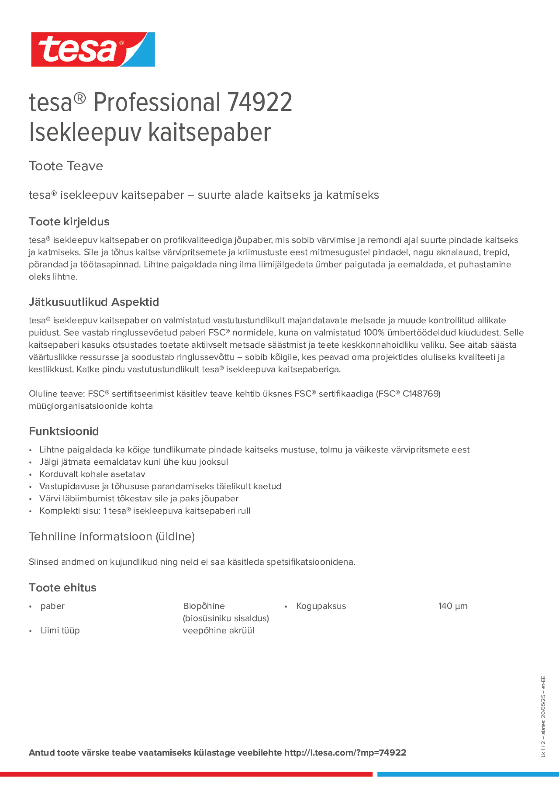 Product information_tesa® Professional 74922_et-EE