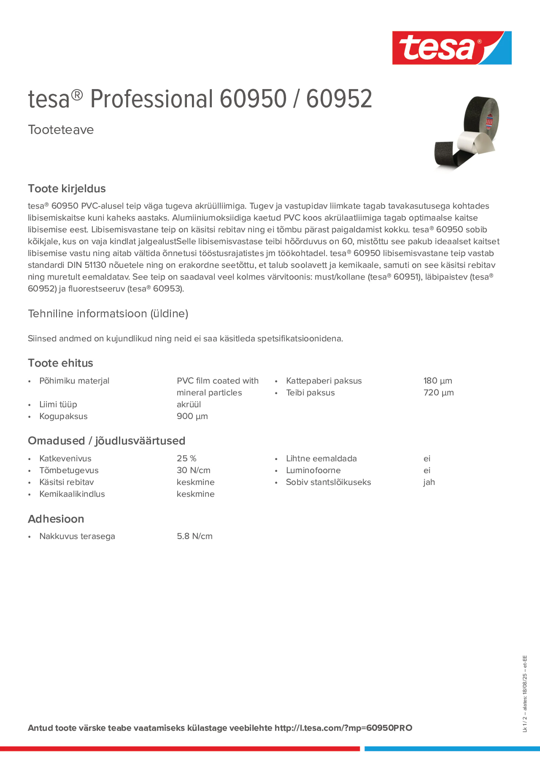 Product information_tesa® Professional 60950 / 60952_et-EE