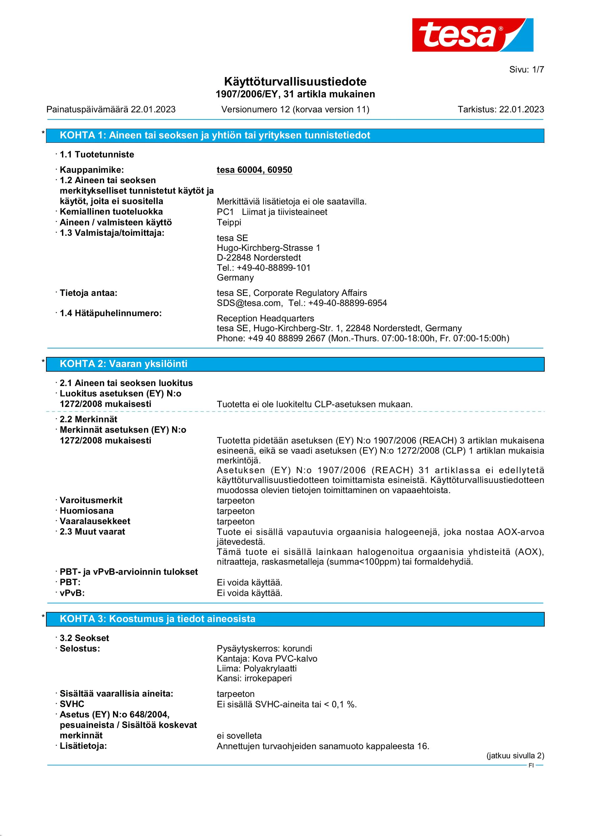 Safety data sheet_tesa® Professional 60950 / 60952_fi-FI_v12