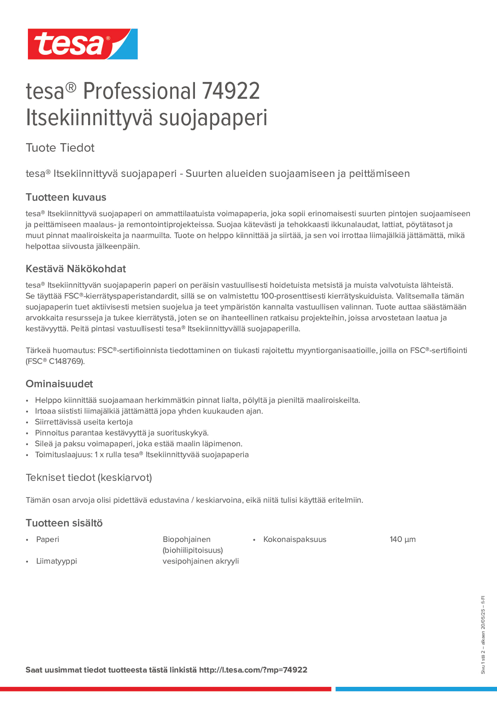 Product information_tesa® Professional 74922_fi-FI